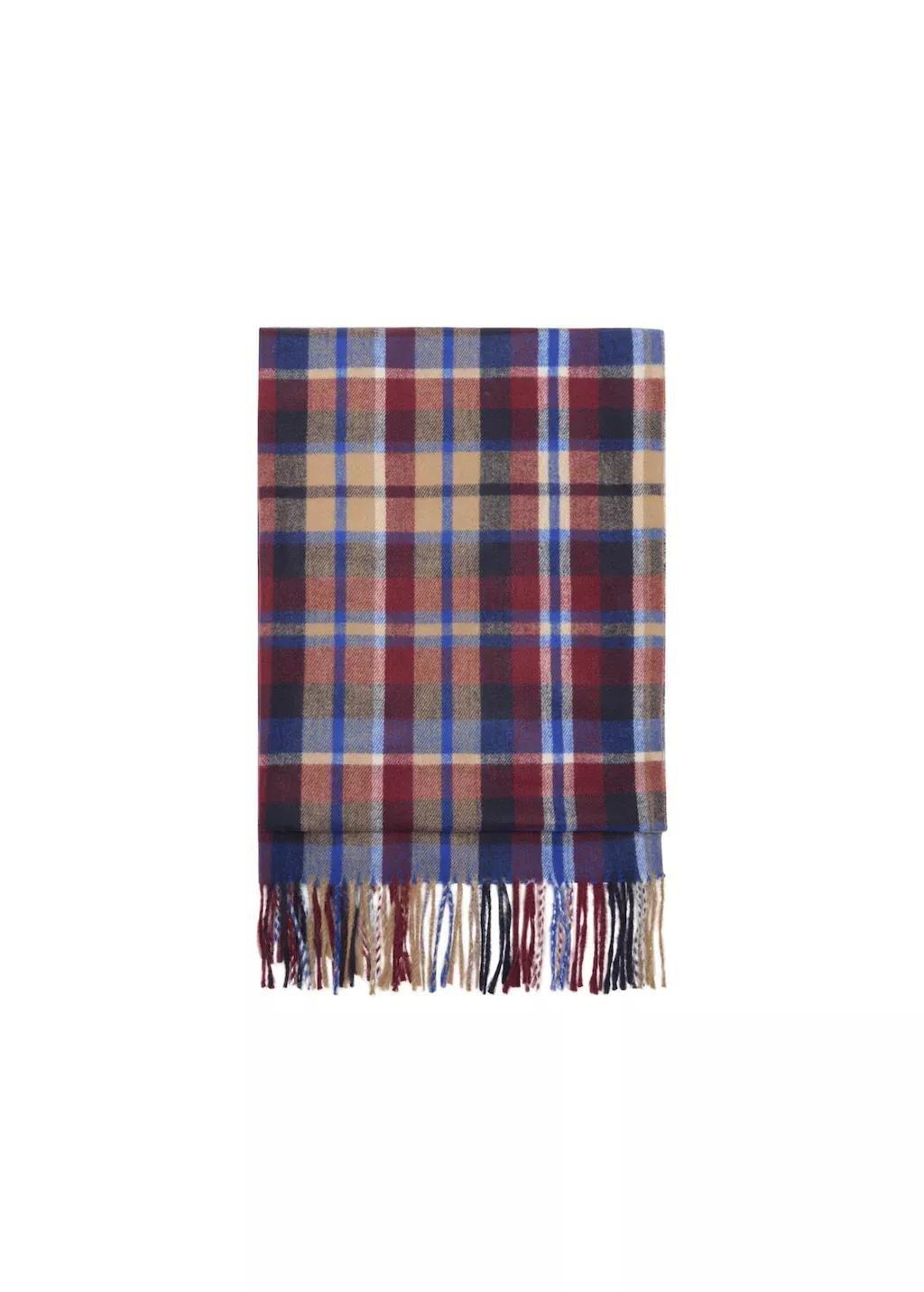 Blue Check Scarf With Fringed Ends, Medium Blue, large image number 2