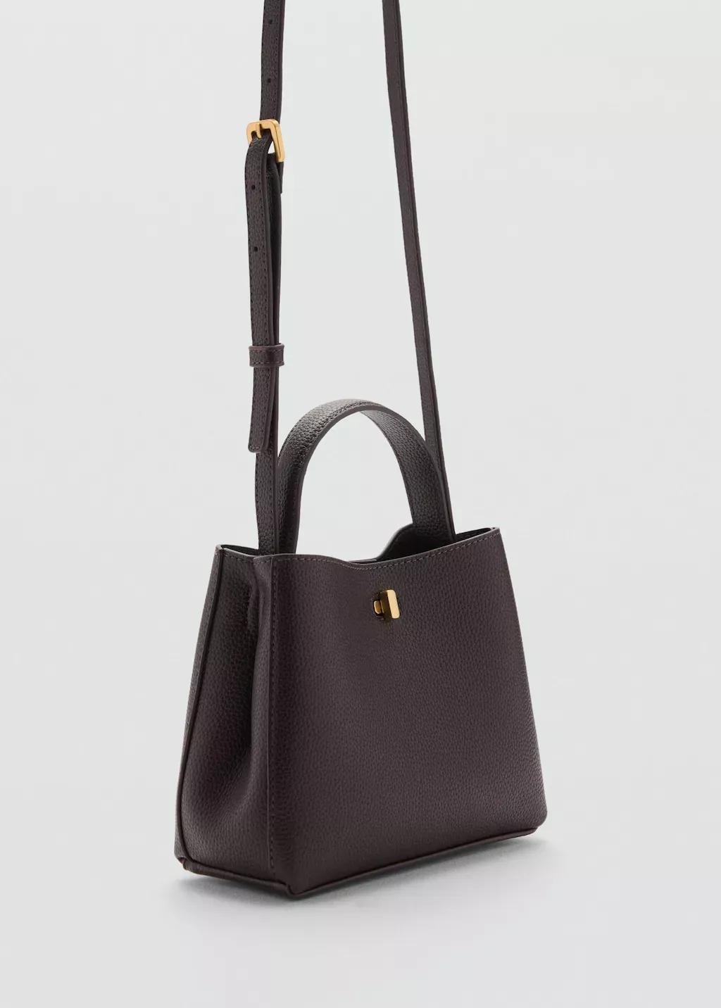 Brown Mini Shopper Bag With Metallic Detail, Dark Brown, large image number 0