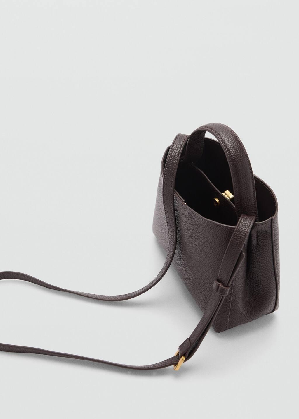 Brown Mini Shopper Bag With Metallic Detail, Dark Brown, large image number 2