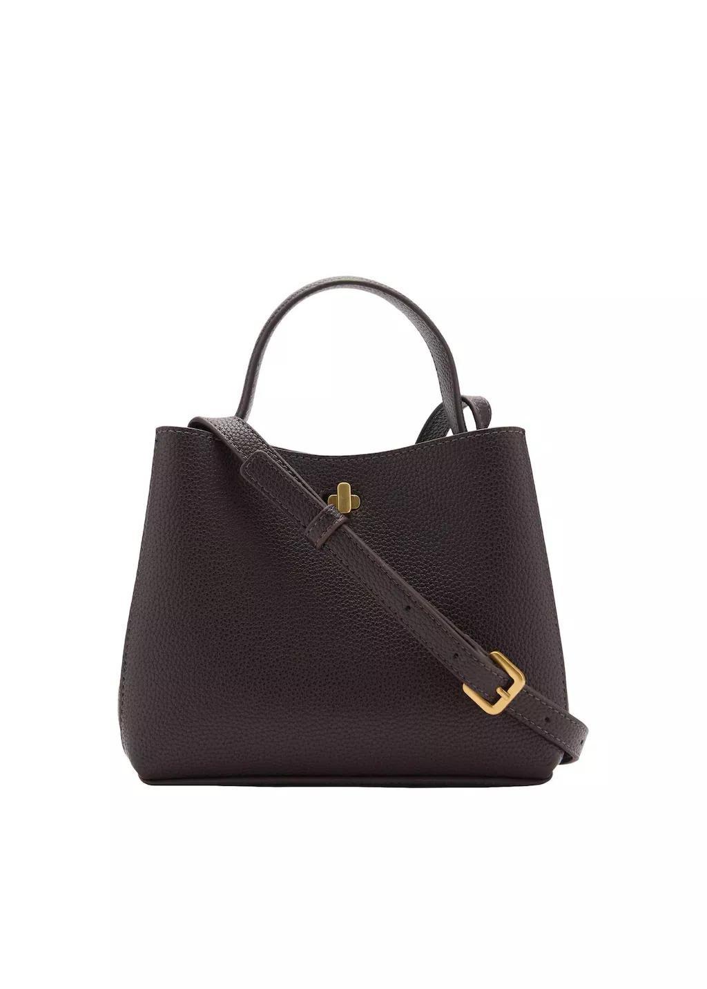 Brown Mini Shopper Bag With Metallic Detail, Dark Brown, large image number 3