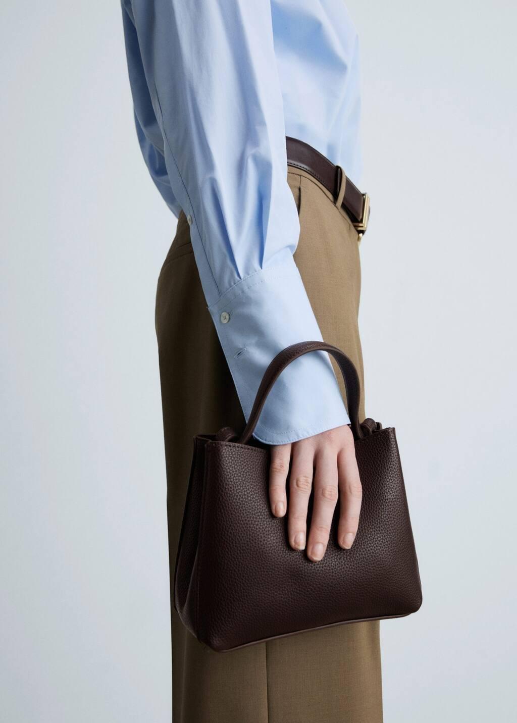 Brown Mini Shopper Bag With Metallic Detail, Dark Brown, large image number 4
