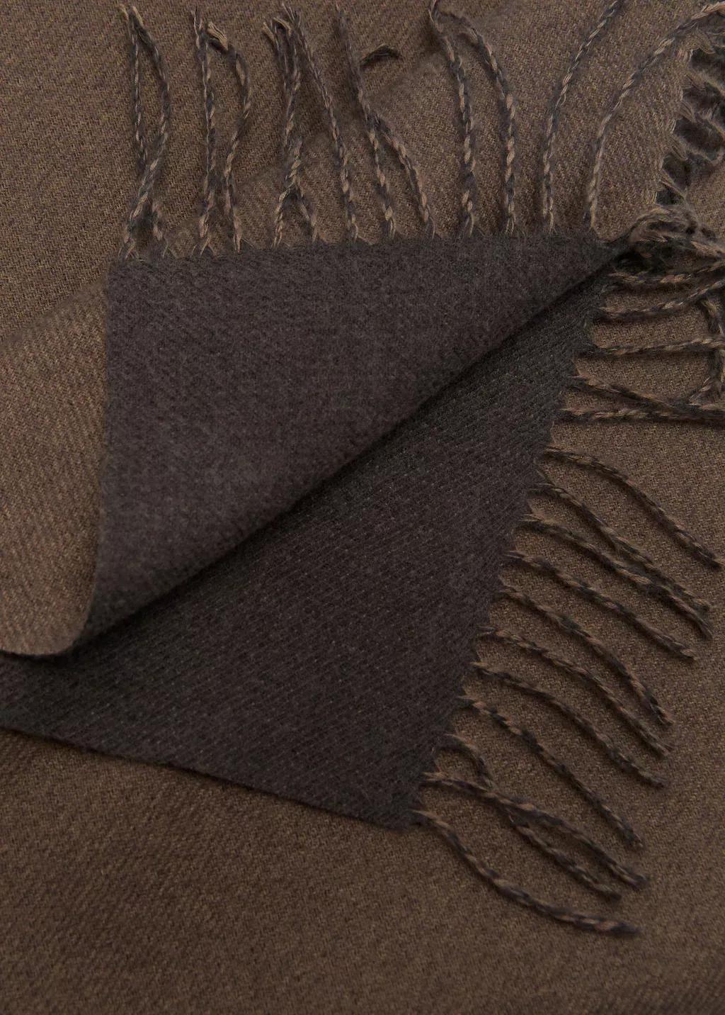 Brown Two-Tone Fringed Scarf, Medium Brown, large image number 0