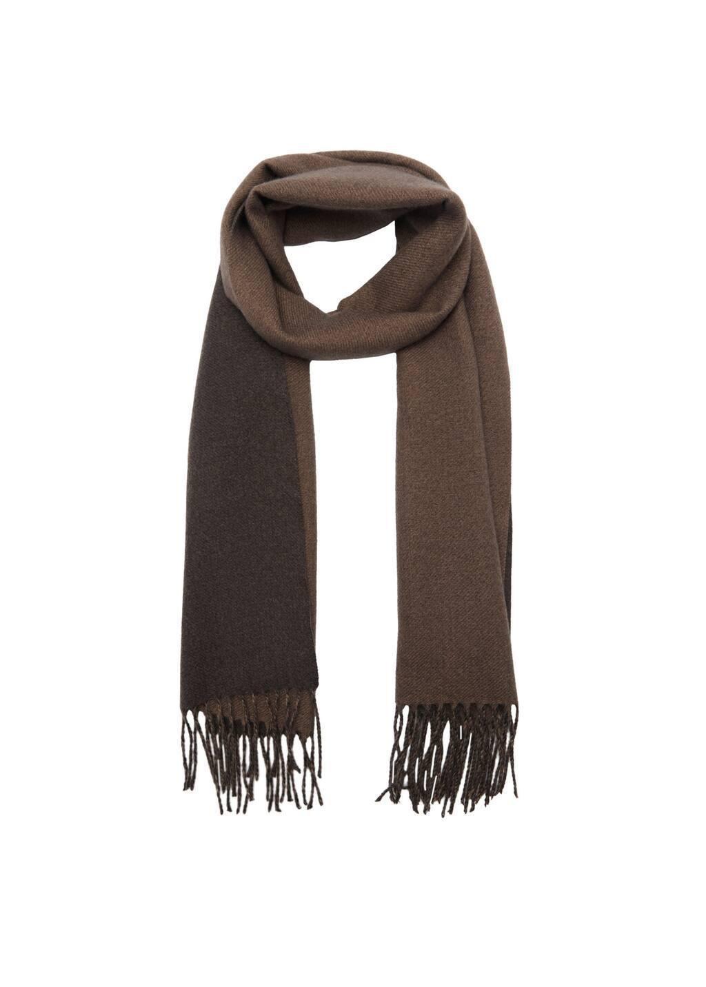 Brown Two-Tone Fringed Scarf, Medium Brown, large image number 1