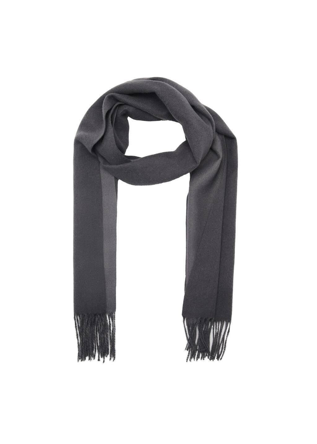 Grey Two-Tone Fringed Scarf, Grey, large image number 3