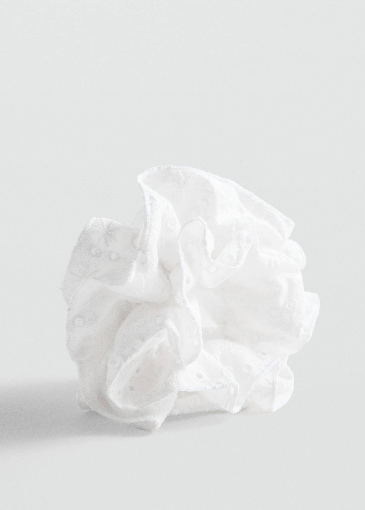 White Embroidered Maxi Scrunchie, White, large image number 0