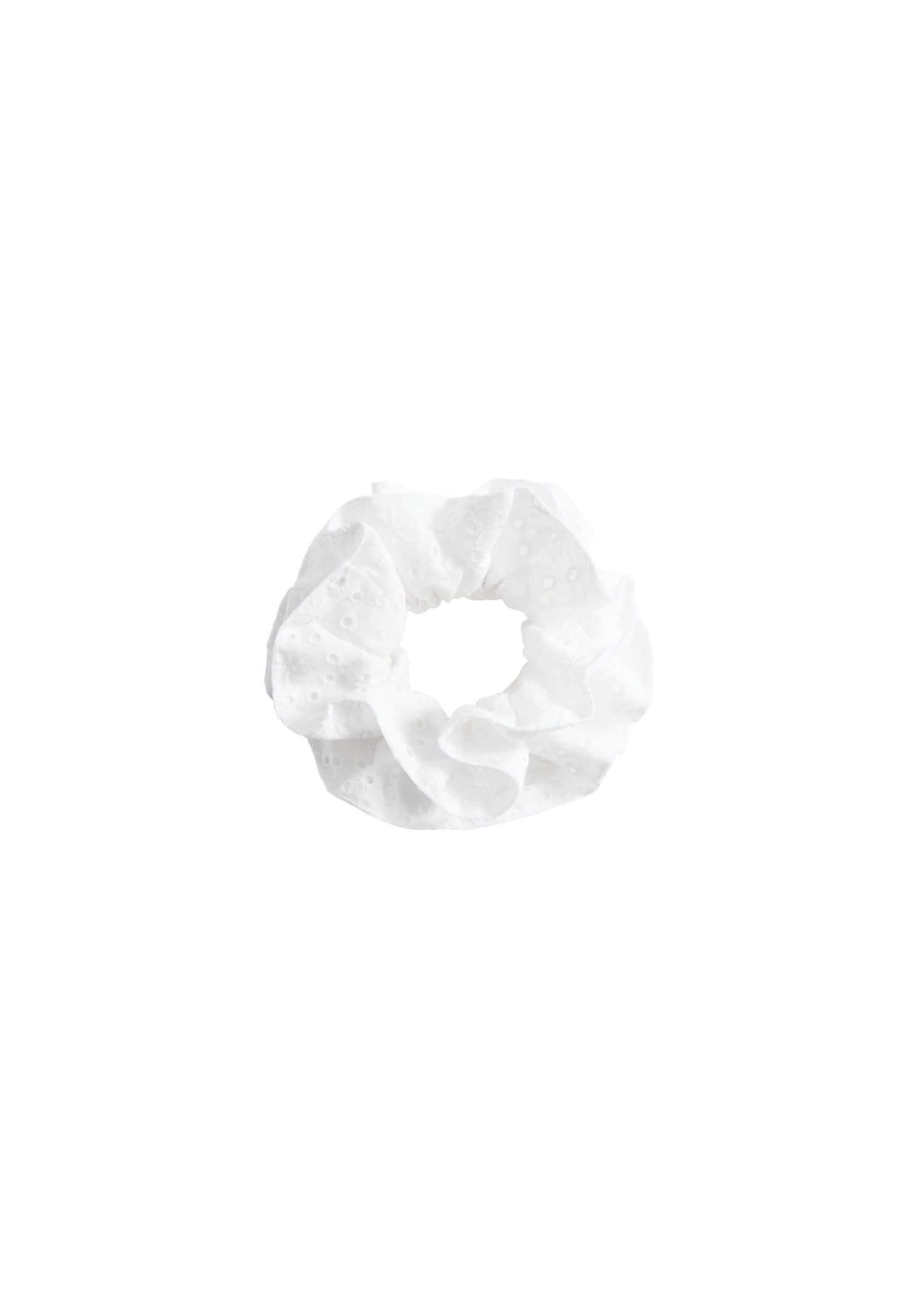 White Embroidered Maxi Scrunchie, White, large image number 1