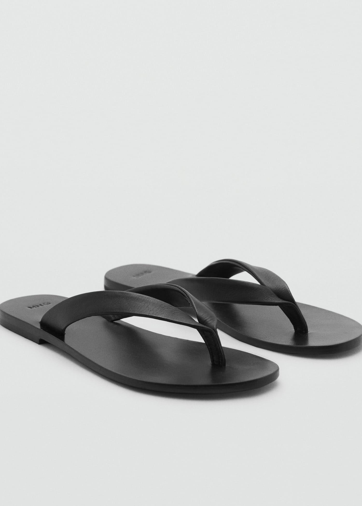 Black Leather Straps Sandals, Black, large