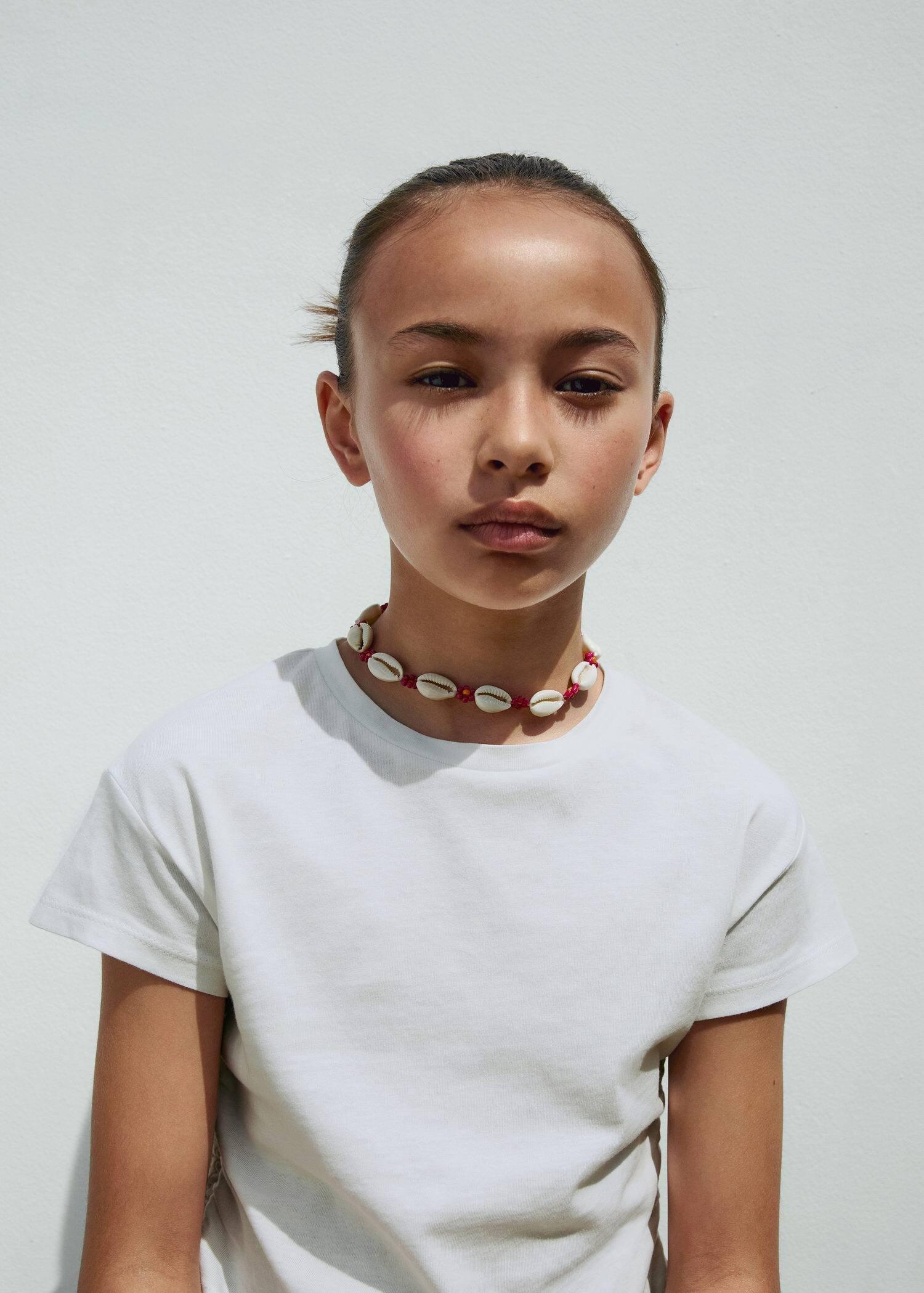 Beige Shell Choker Necklace, Kids Girls, Light Pastel Brown, large image number 1