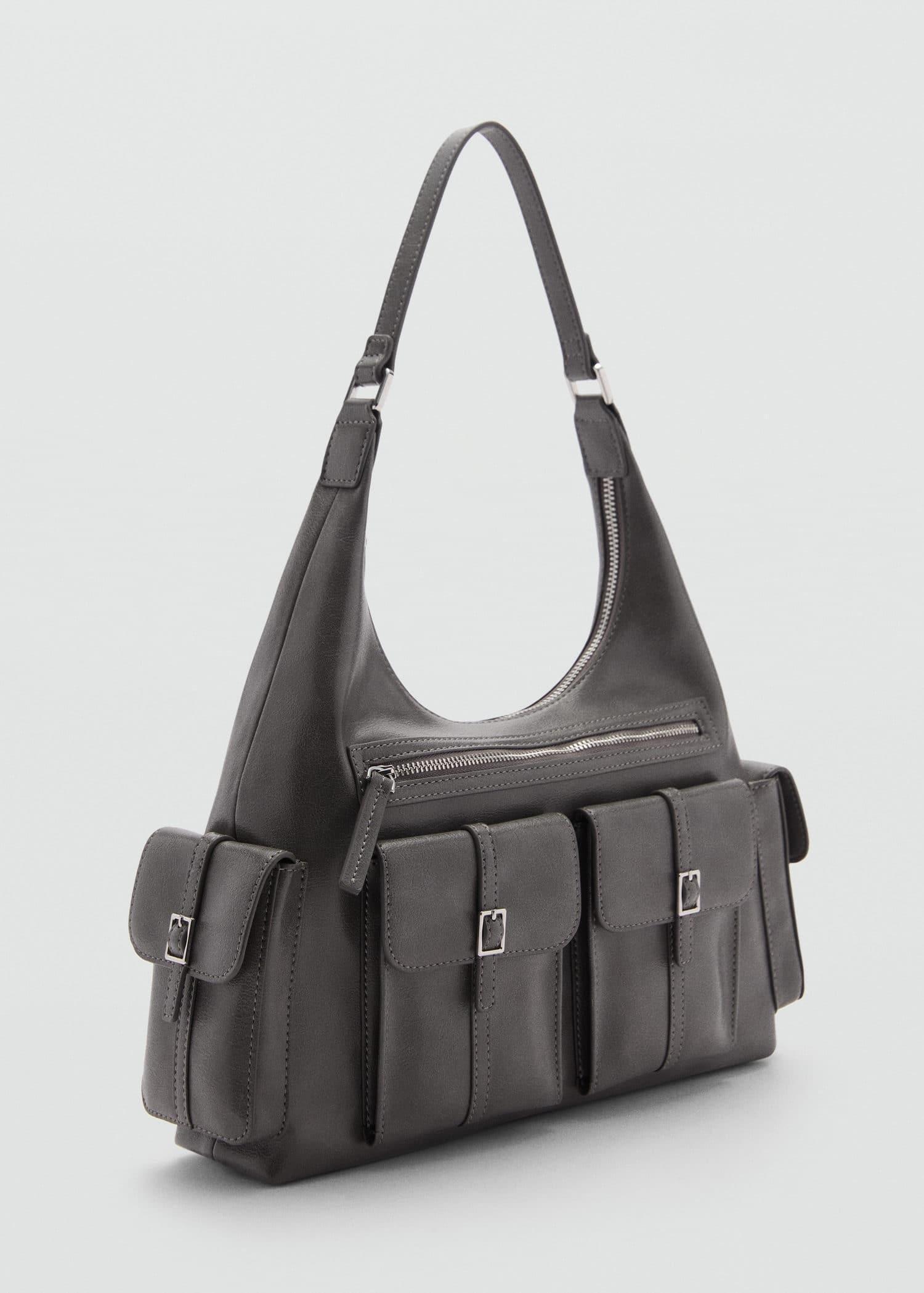 Grey Shoulder Bag Cargo Pockets, Dark Grey, large