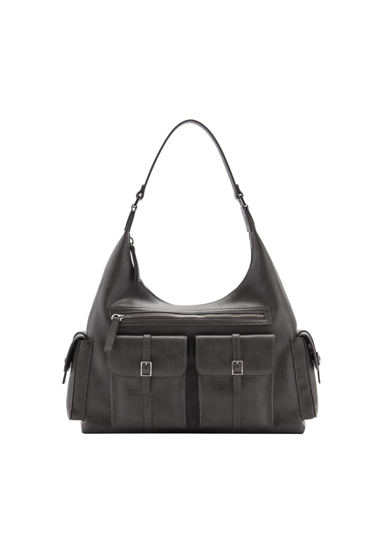Grey Shoulder Bag Cargo Pockets, Dark Grey, large image number 3
