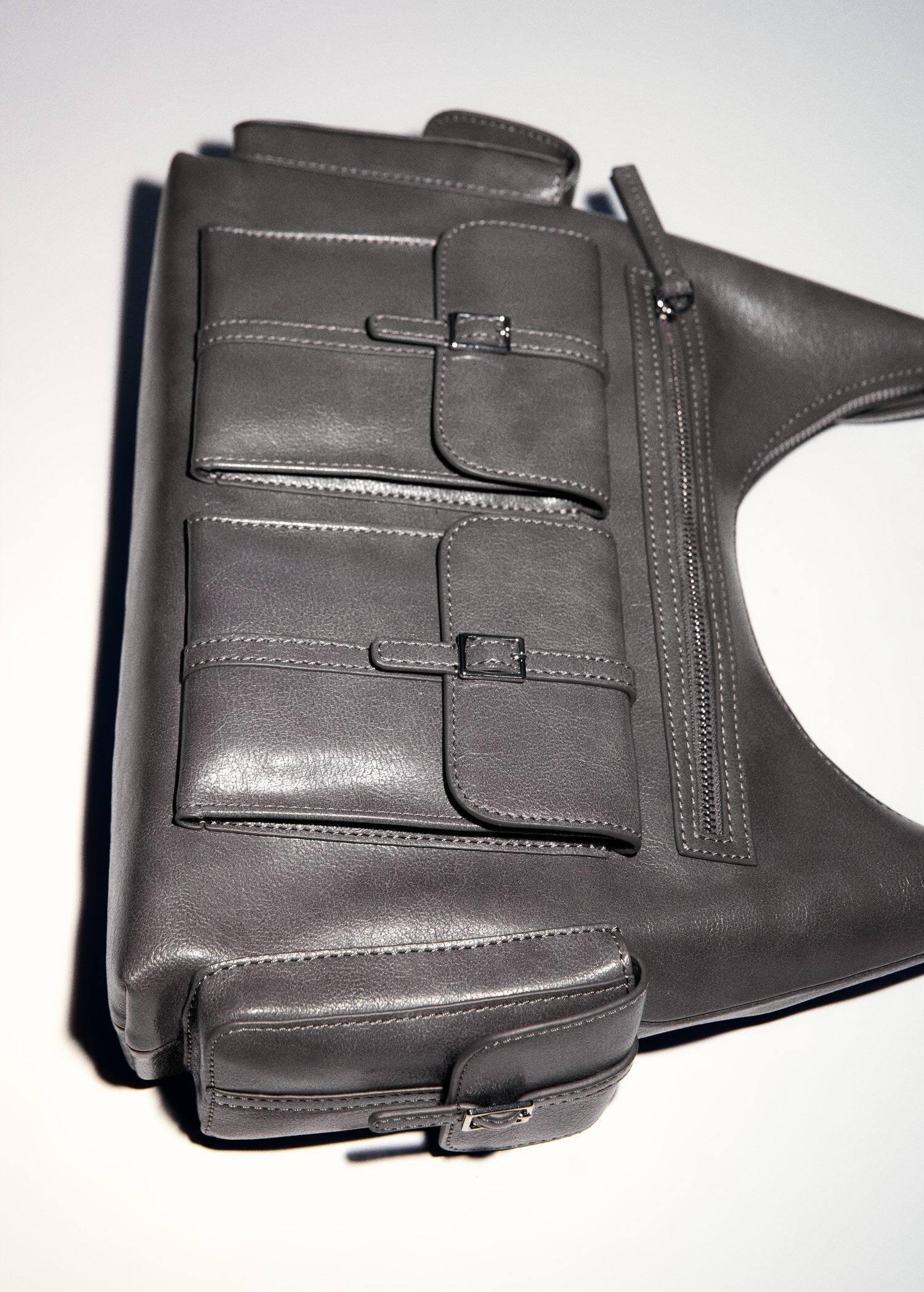 Grey Shoulder Bag Cargo Pockets, Dark Grey, large image number 5