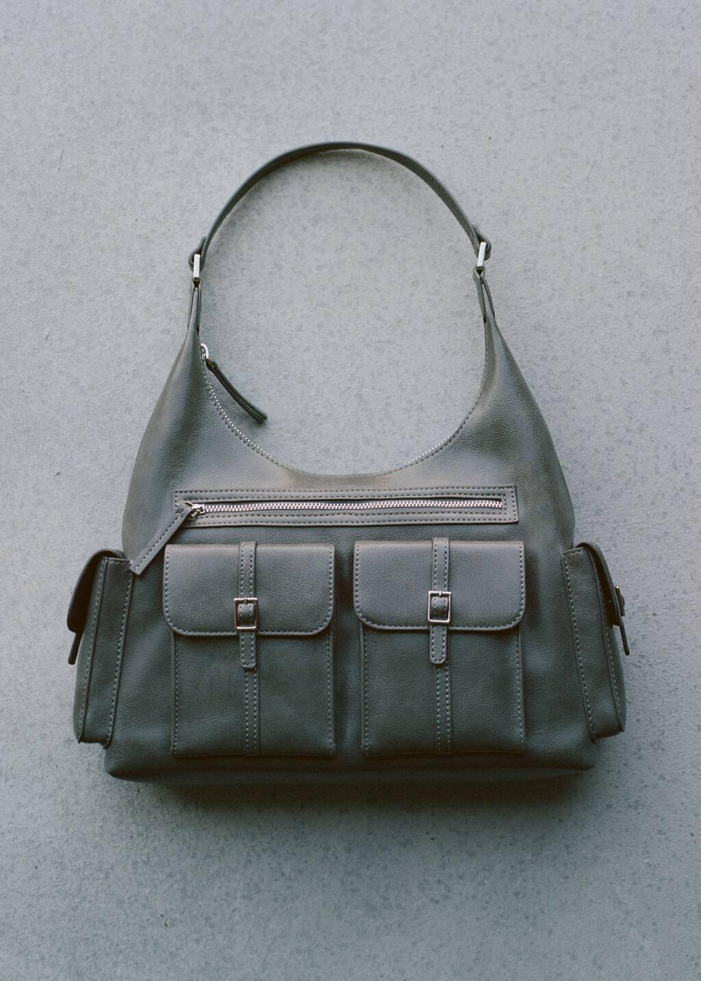 Grey Shoulder Bag Cargo Pockets, Dark Grey, large image number 6
