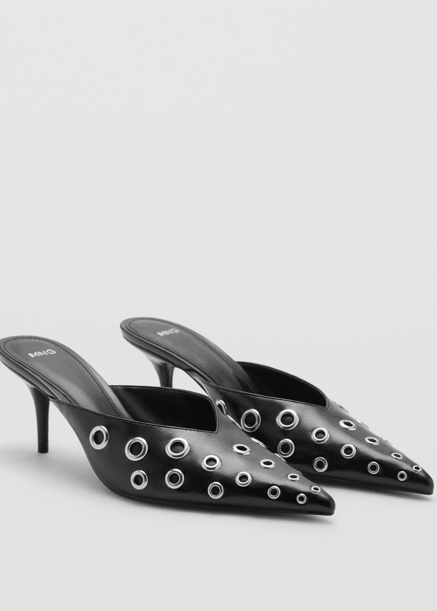 Black Slingback Shoes With Metallic Detail, , large