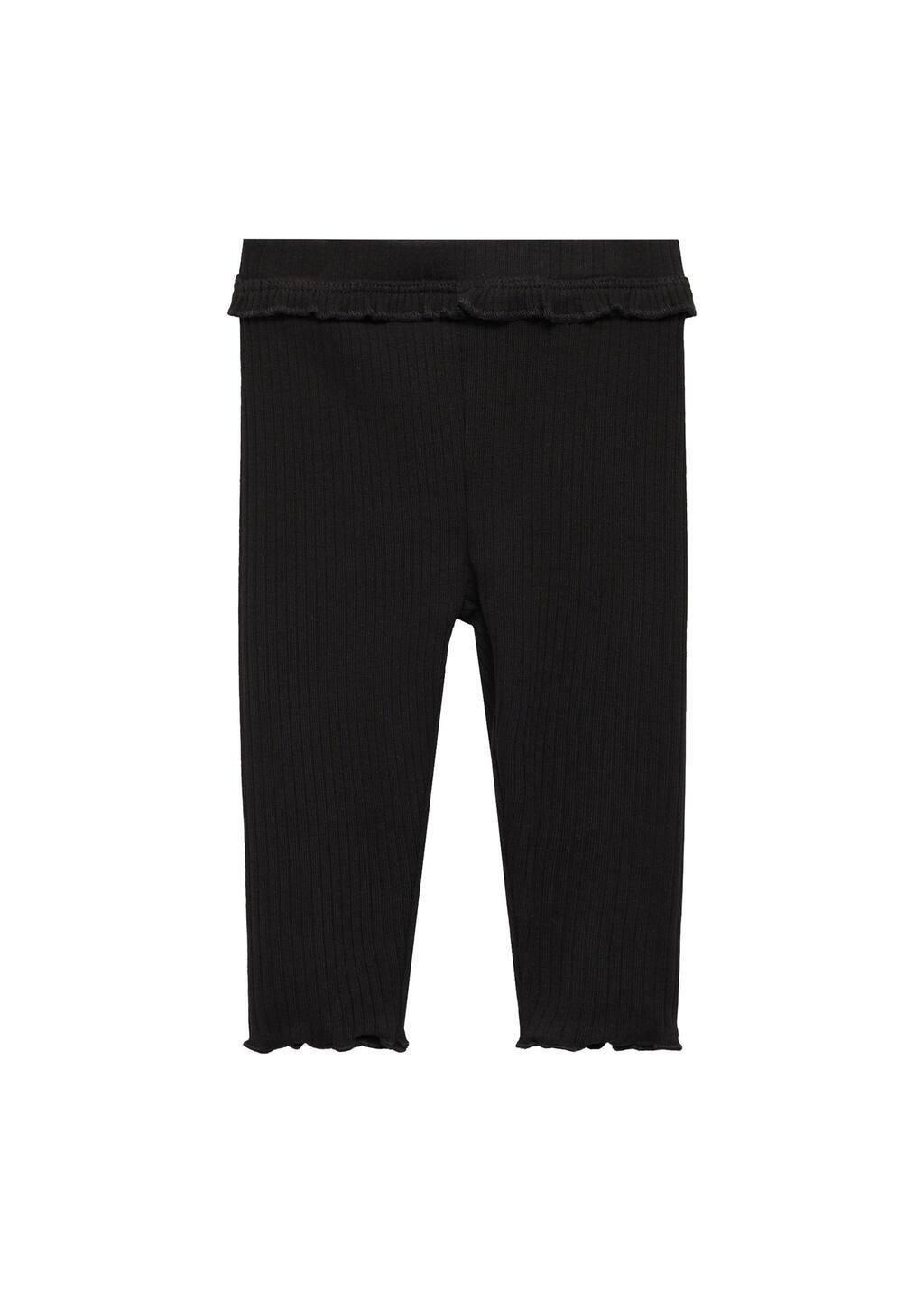 Black Cotton Ribbed Leggings, Baby Girl, , large image number 0