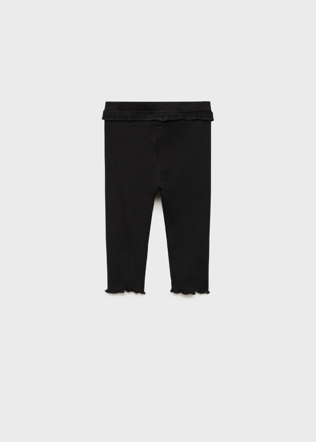 Black Cotton Ribbed Leggings, Baby Girl, , large image number 1