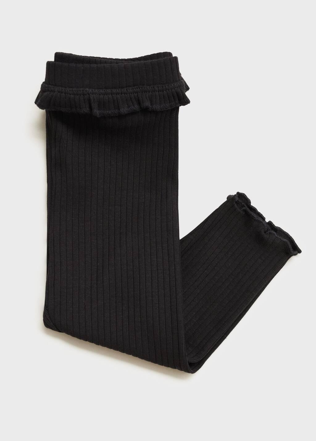 Black Cotton Ribbed Leggings, Baby Girl, , large image number 2