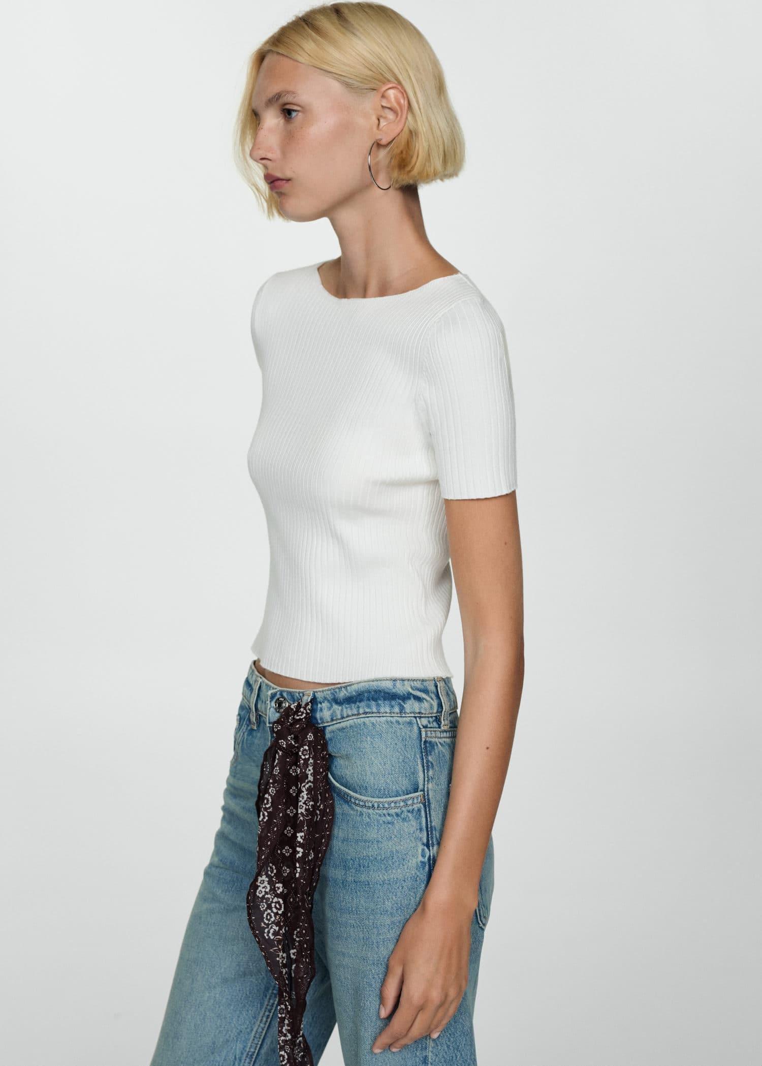 White Short-Sleeve Knitted T-Shirt, , large image number 0