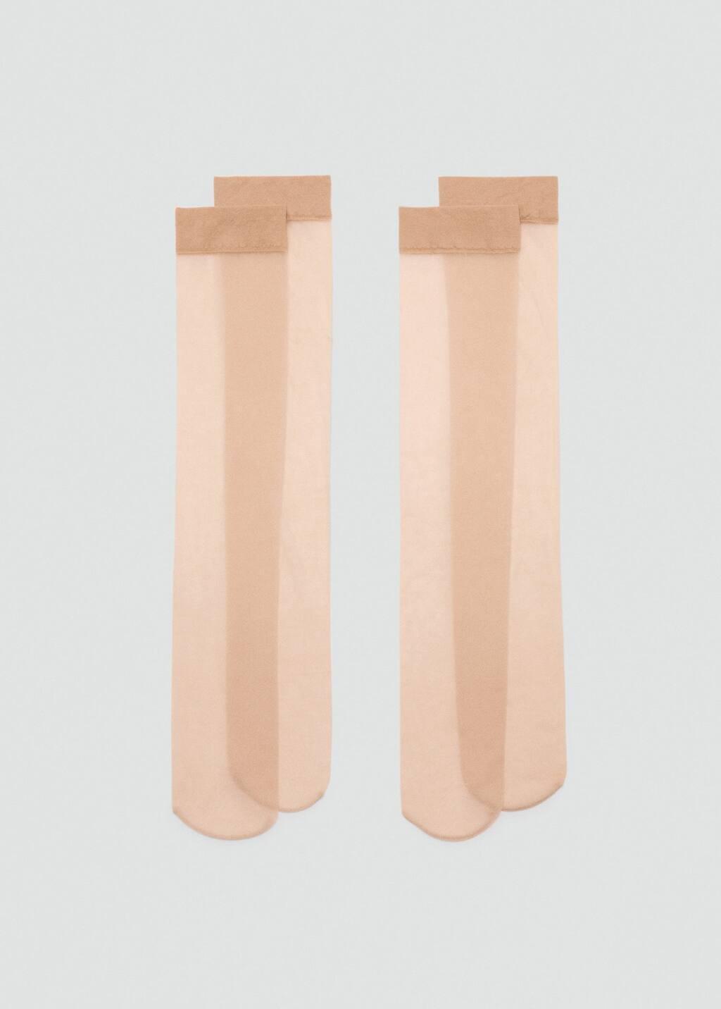 Beige Set Of 2 Veiled Socks, Light Beige, large image number 0