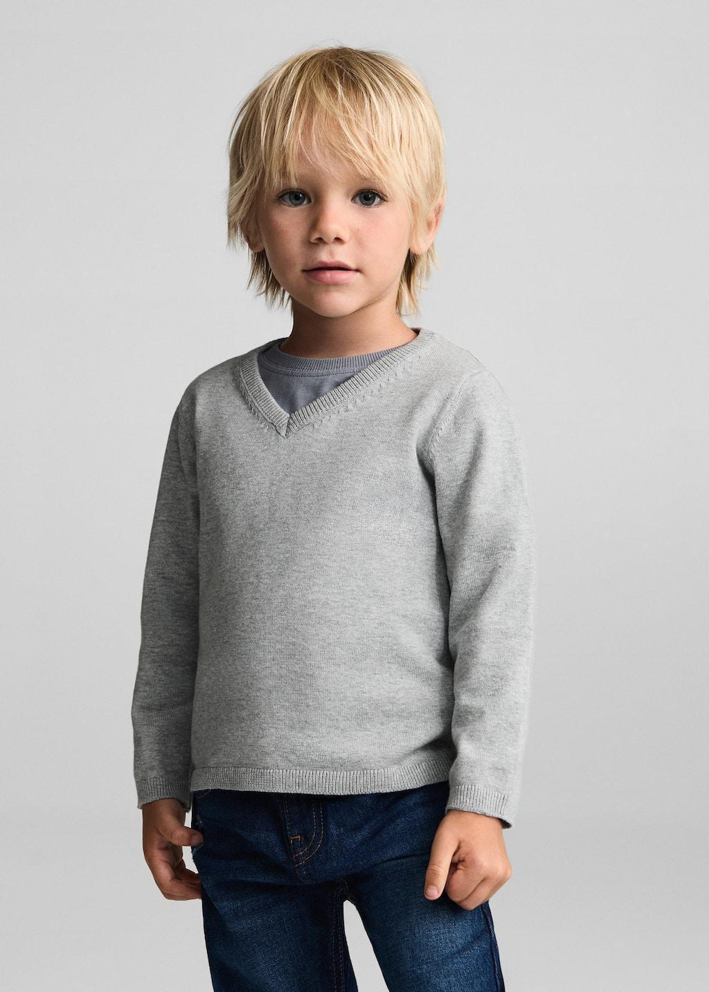 Grey Lt Pastel V-Neck Sweater, Baby Boy, , large image number 0