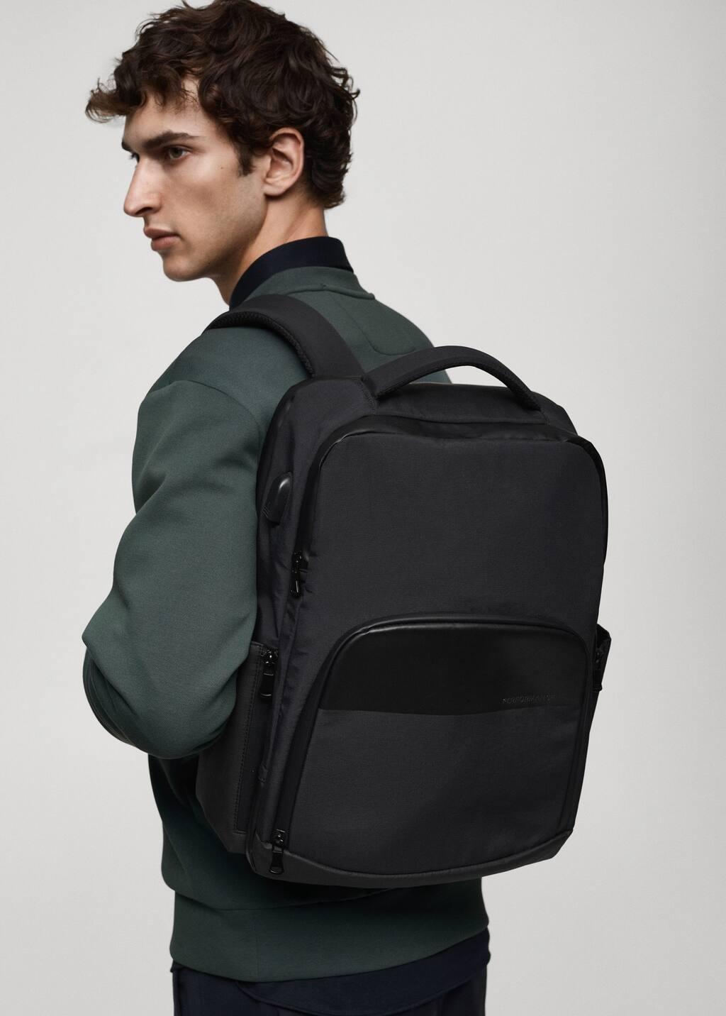 Black Water-Repellent Backpack Sub Connection, Black, large image number 6