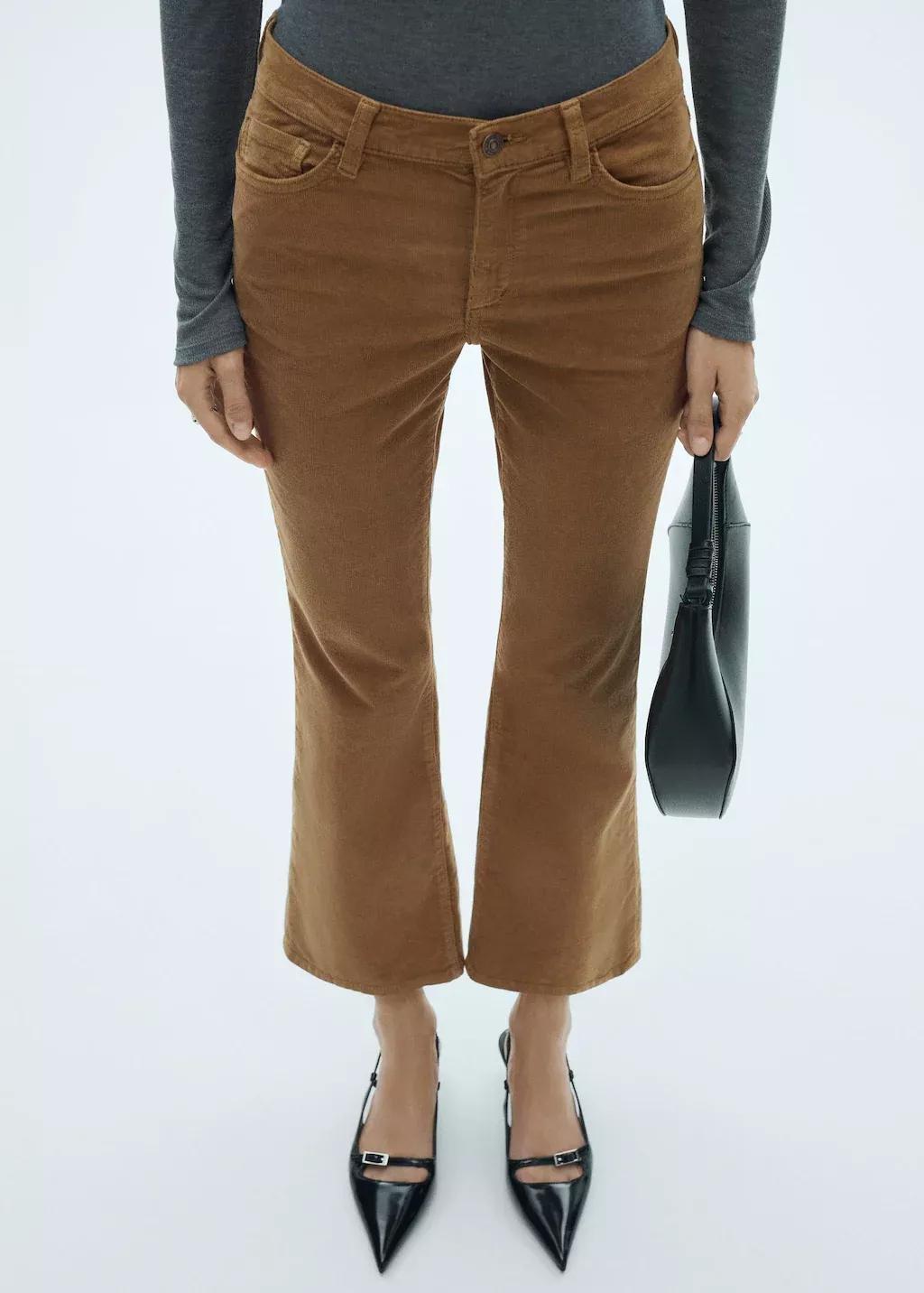 Brown Flare Crop Corduroy Pants, , large image number 0
