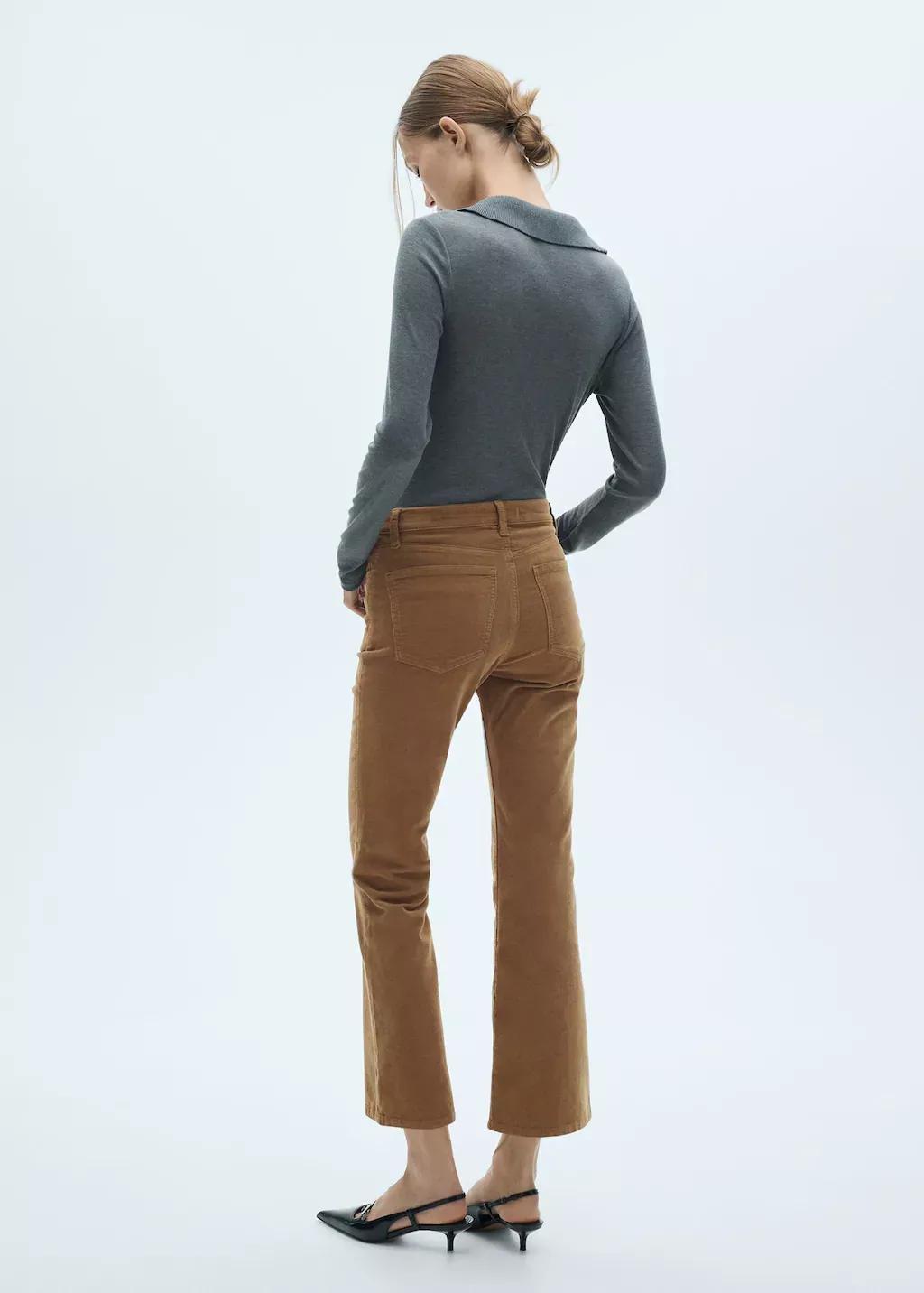 Brown Flare Crop Corduroy Pants, , large image number 4