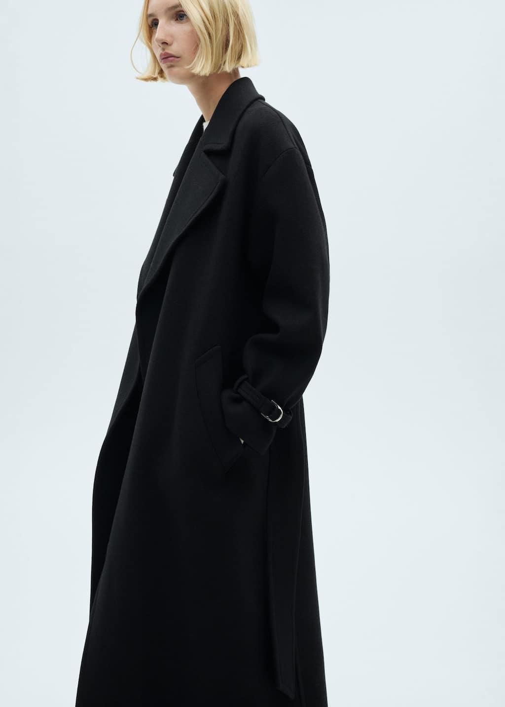 Black Maxi Lapel Manteco Wool Coat, , large image number 0