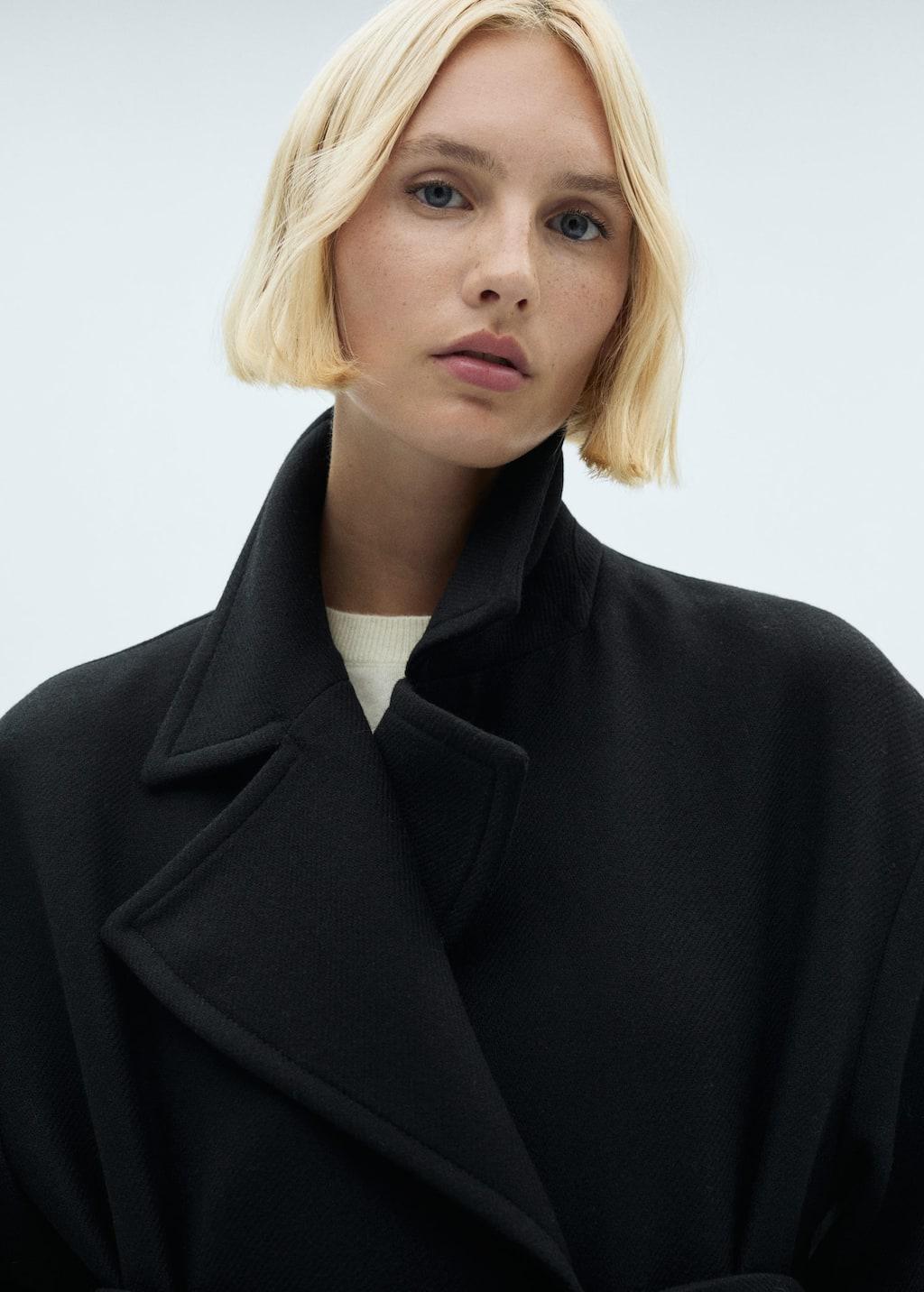 Black Maxi Lapel Manteco Wool Coat, , large image number 1