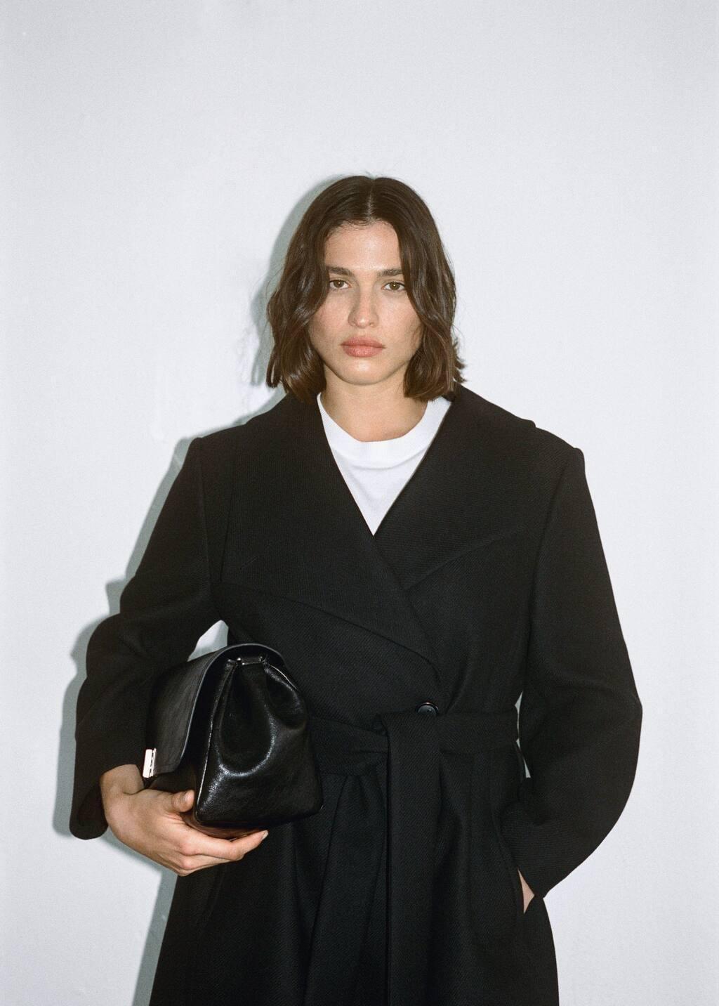 Black Maxi Lapel Manteco Wool Coat, , large image number 3