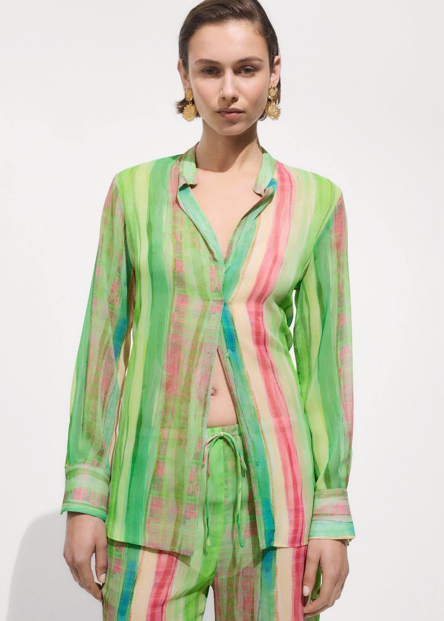 Green Semi-Transparent Printed Trousers, , medium