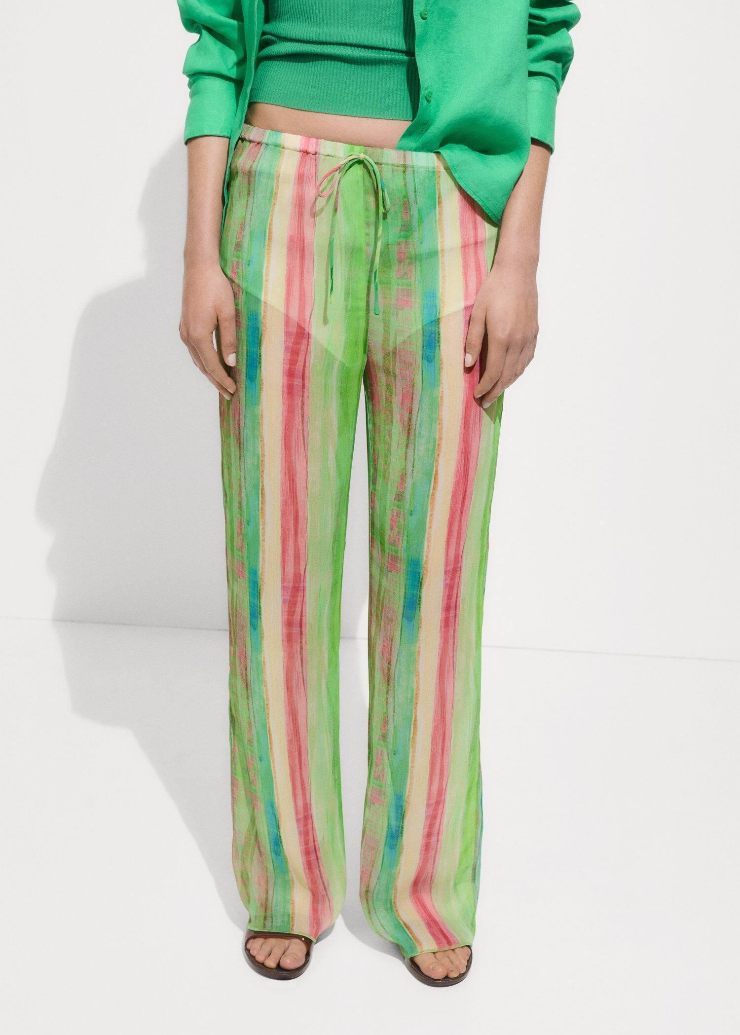 Green Semi-Transparent Printed Trousers, , large image number 1