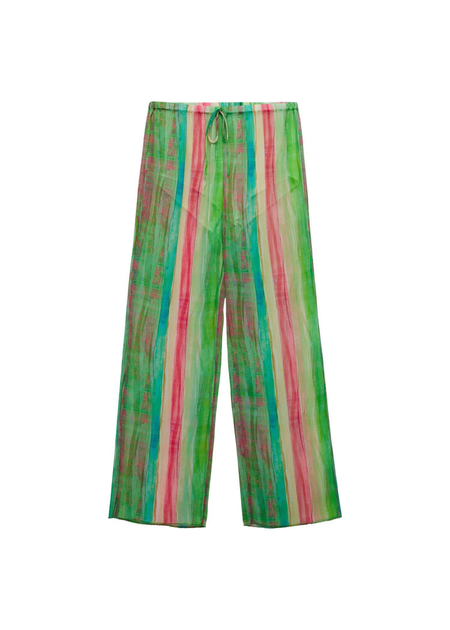 Green Semi-Transparent Printed Trousers, , large image number 3