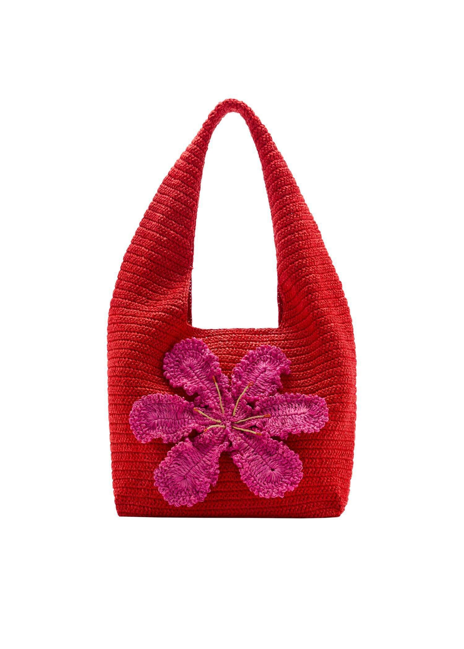 Red Natural Fibre Shopper Bag, Red, large image number 3
