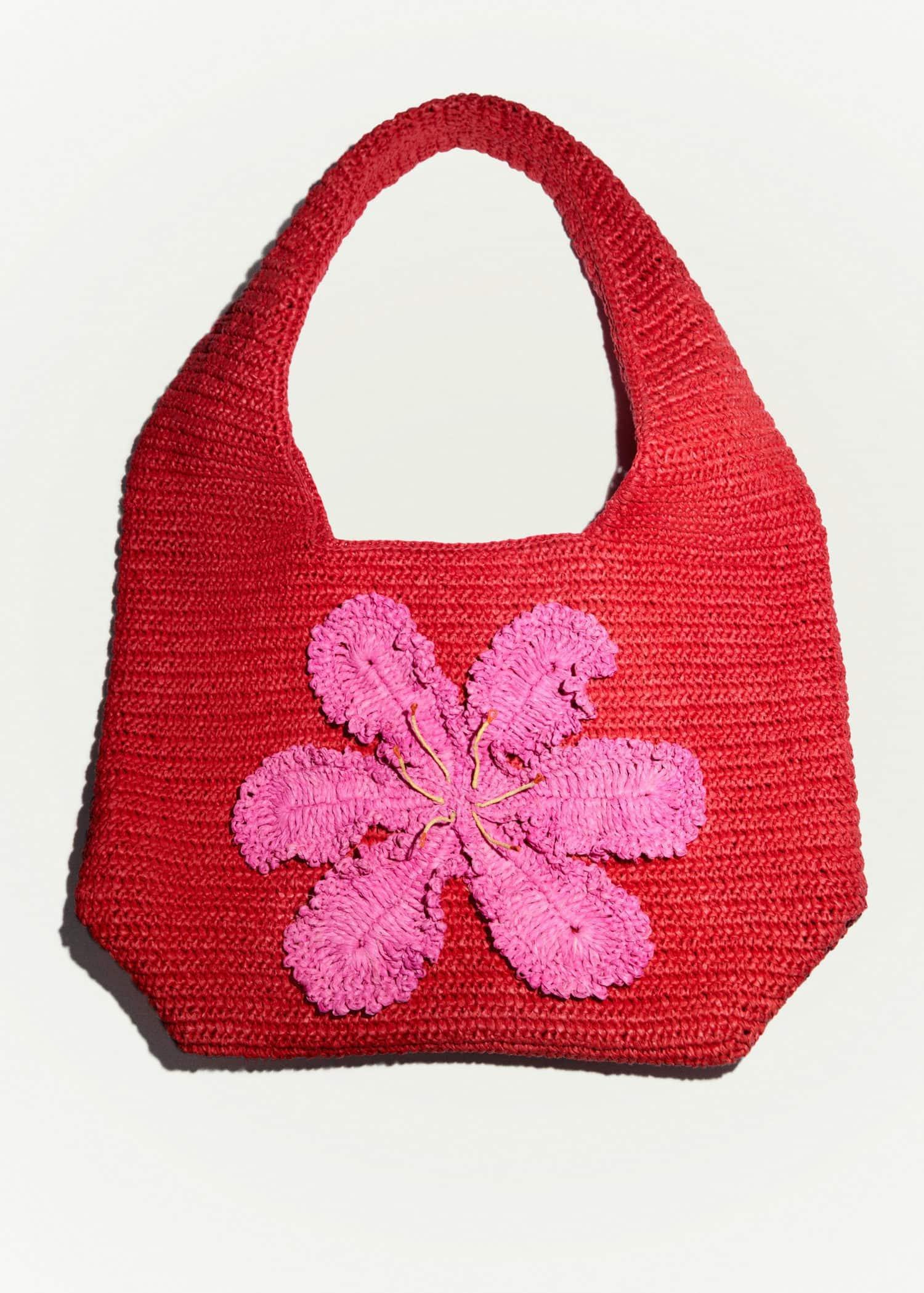 Red Natural Fibre Shopper Bag, Red, large image number 6