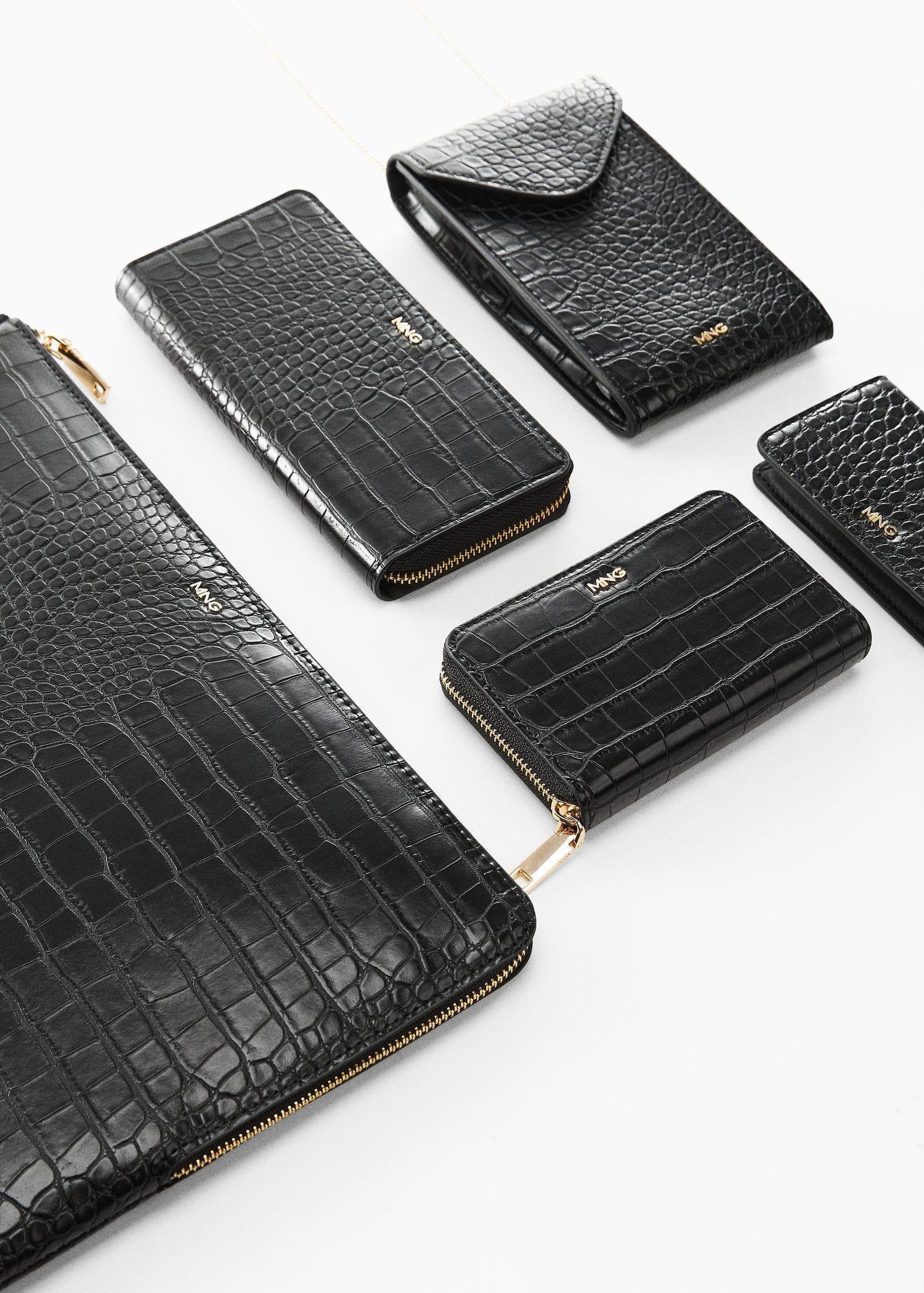 Black Crocodile-Effect Purse, Black, large image number 5