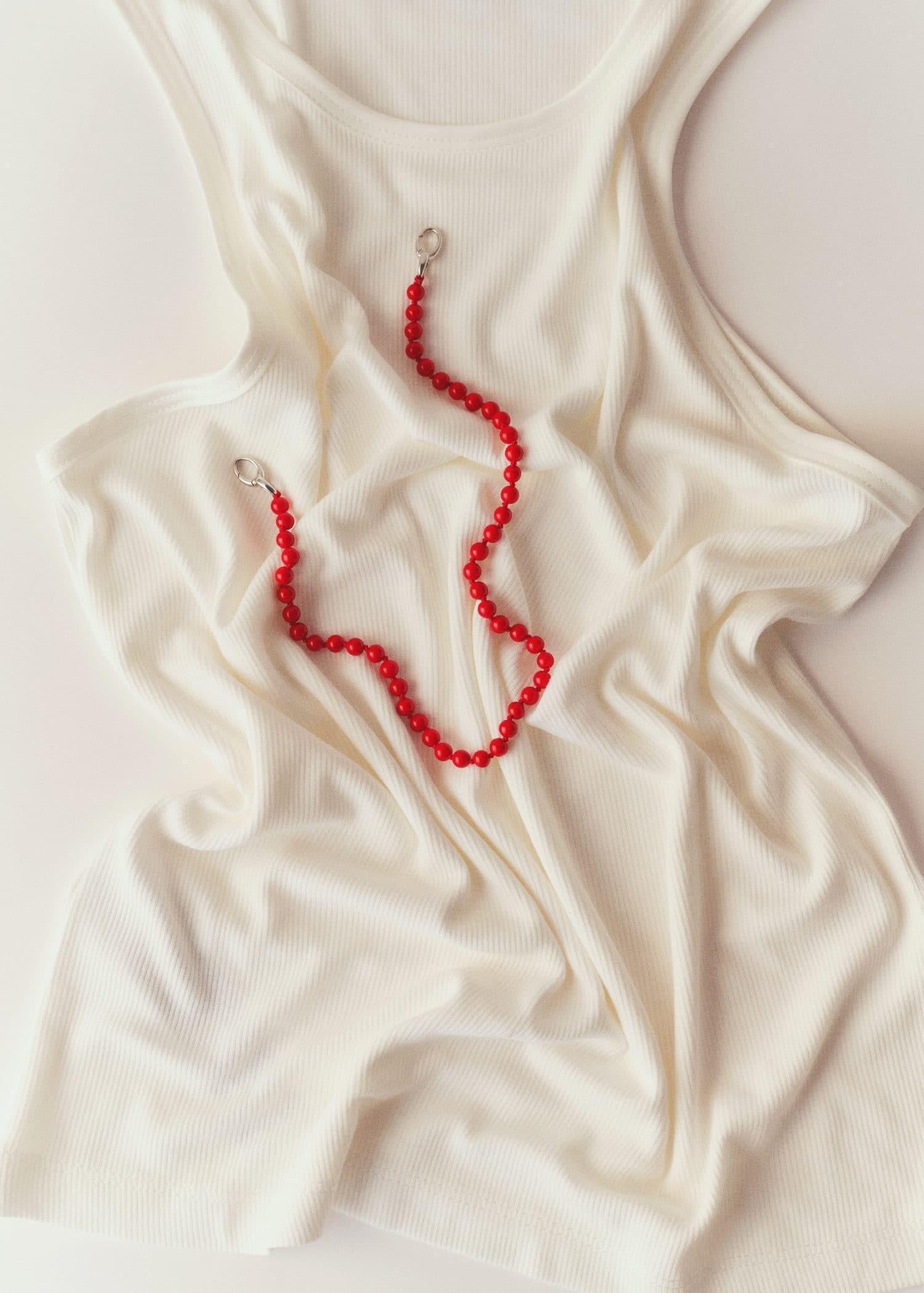 Red Chain Necklace With Crystal Beads, Red, large image number 2