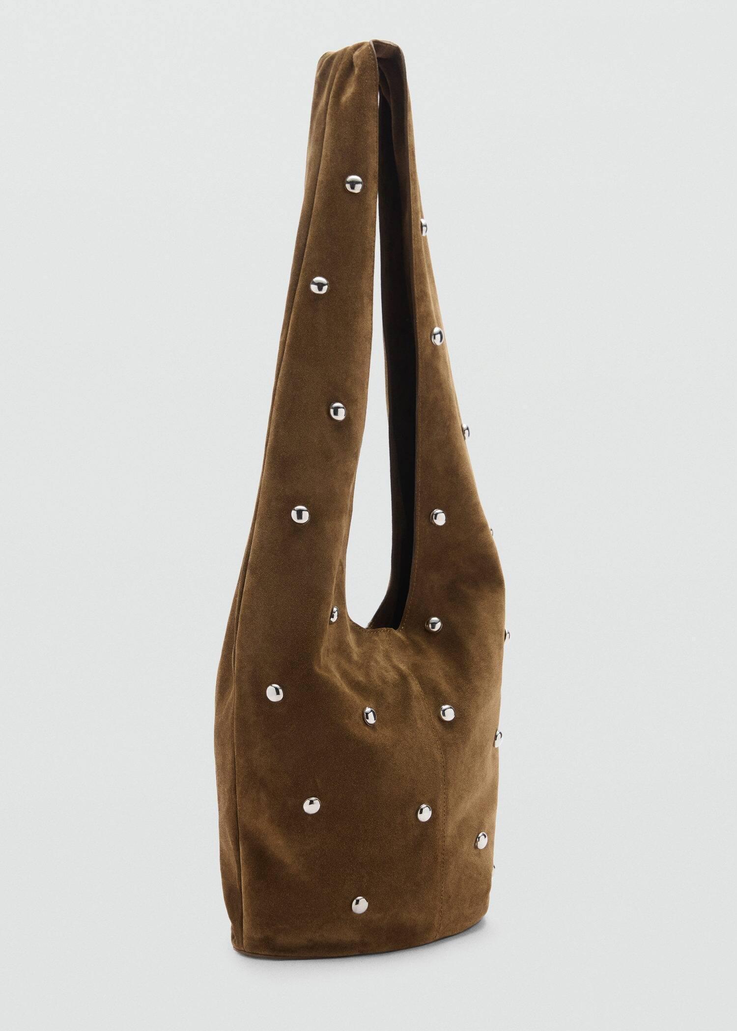 Brown Split Leather Bag With Studs, Medium Brown, large image number 0