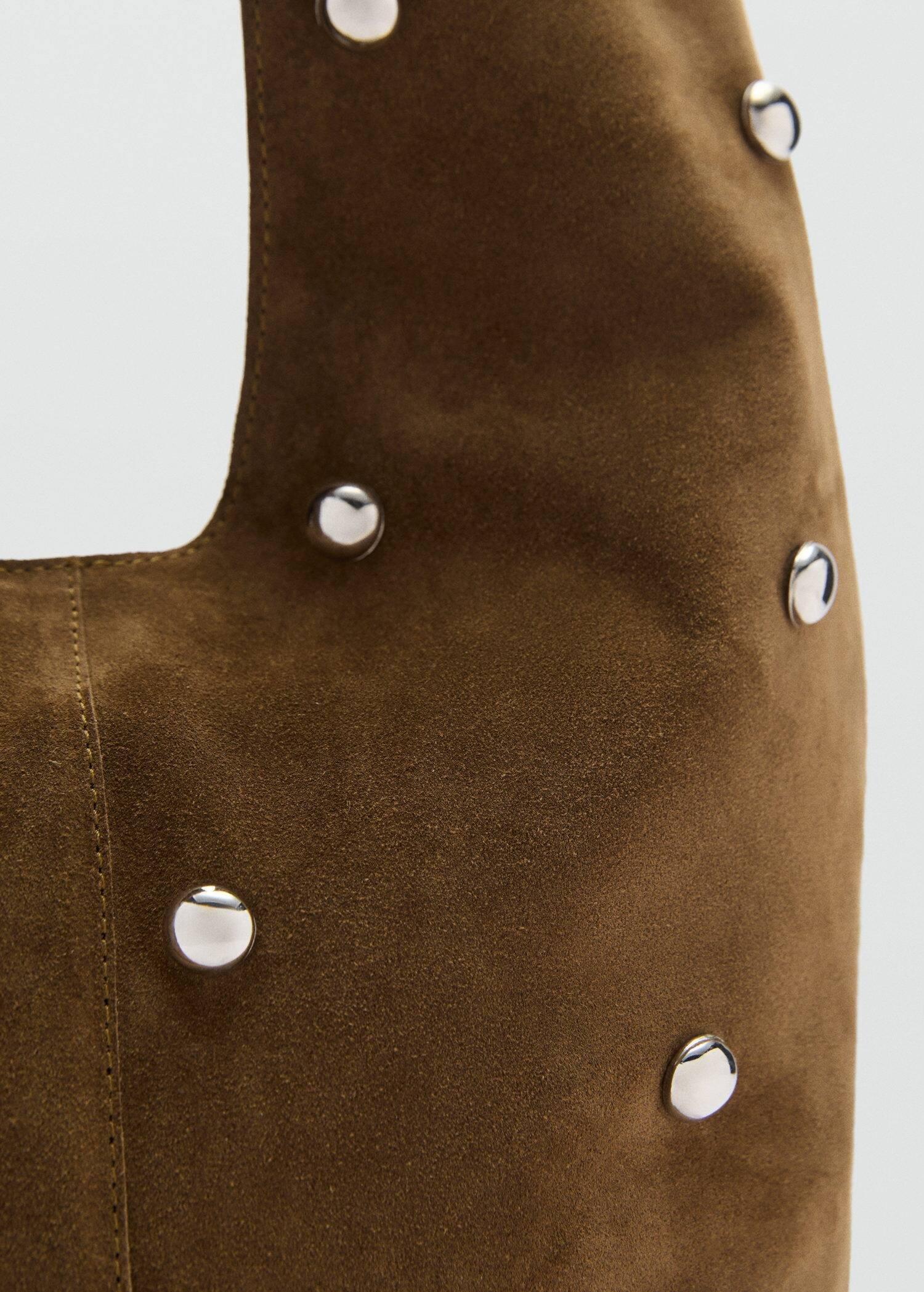 Brown Split Leather Bag With Studs, Medium Brown, large image number 1