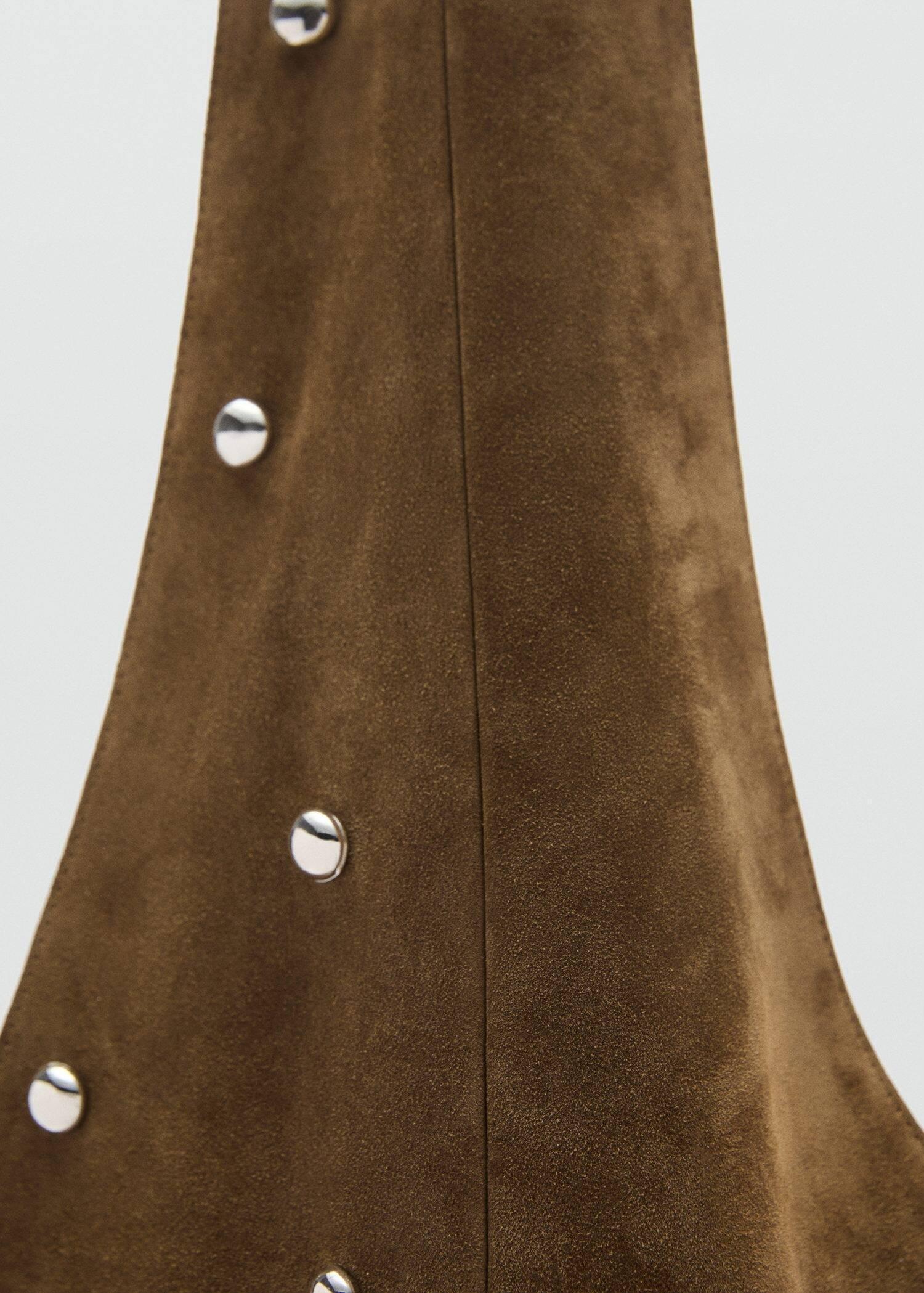 Brown Split Leather Bag With Studs, Medium Brown, large image number 2