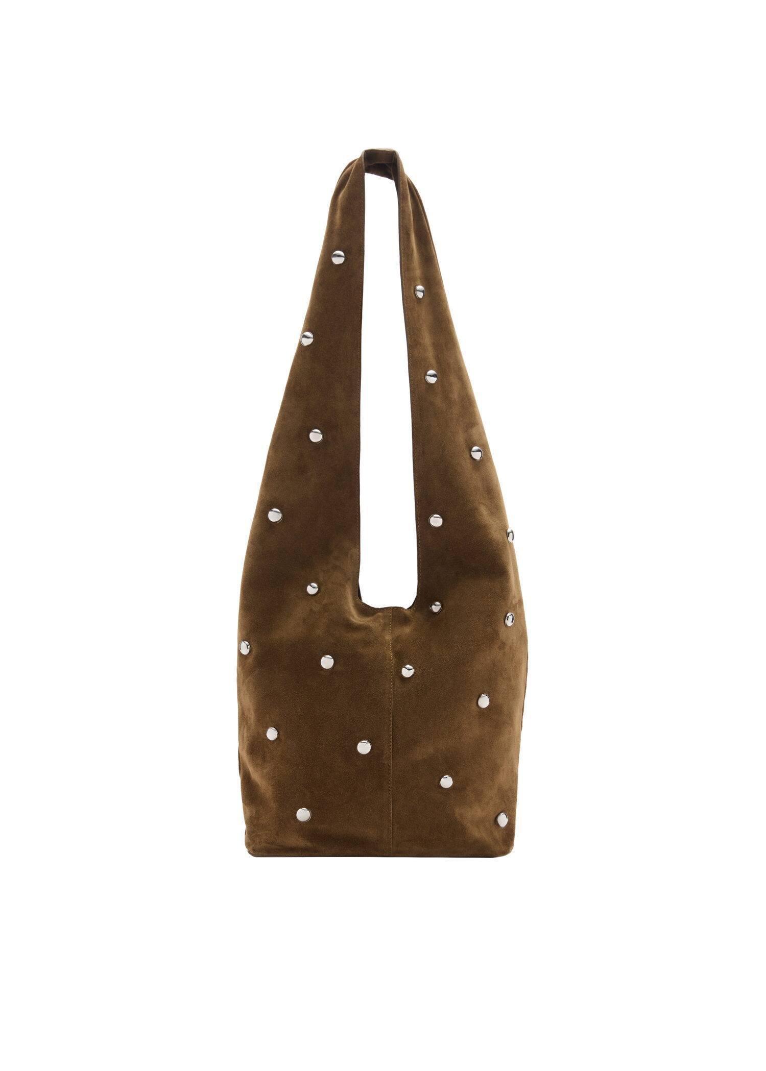 Brown Split Leather Bag With Studs, Medium Brown, large image number 3