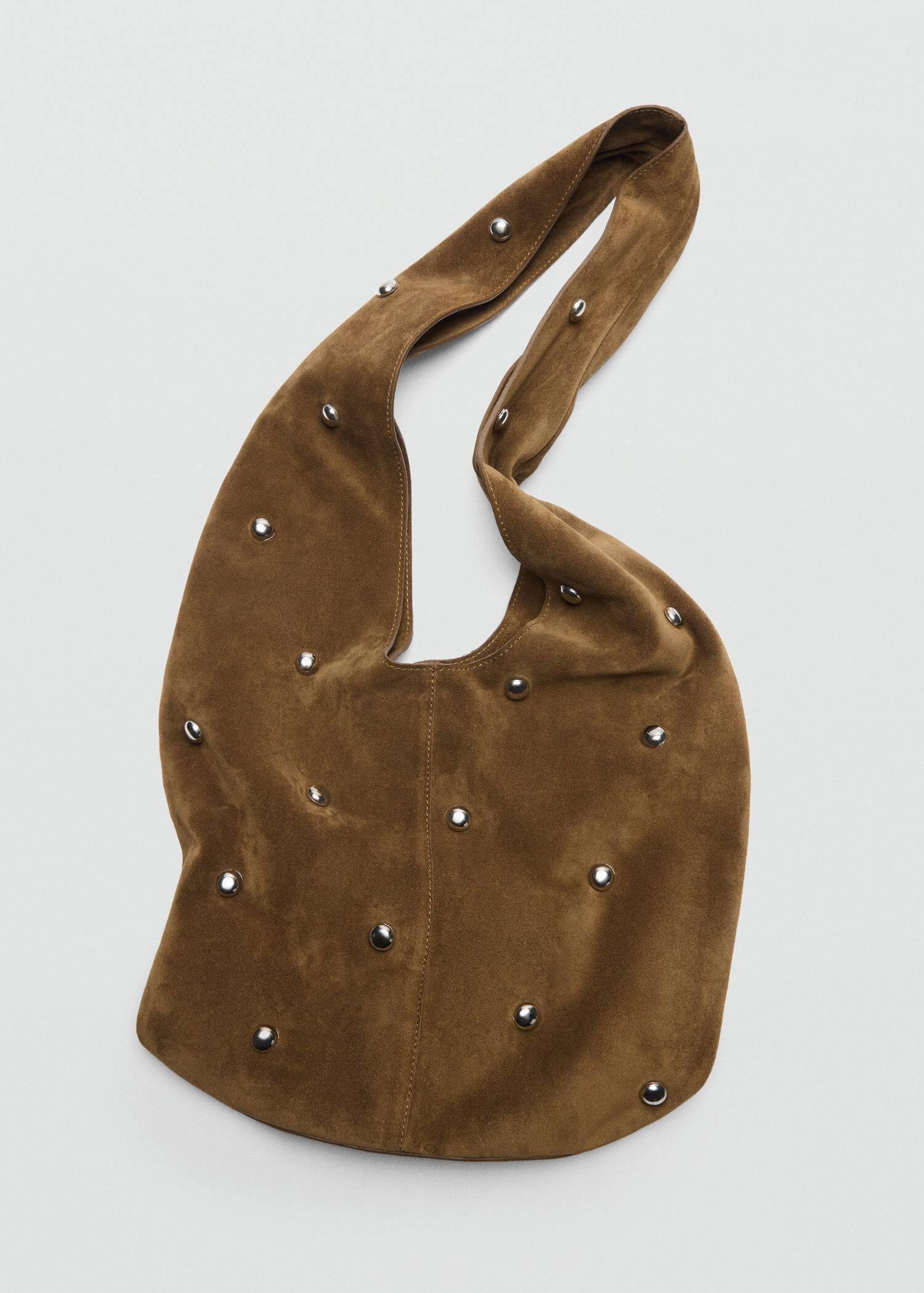 Brown Split Leather Bag With Studs, Medium Brown, large image number 5