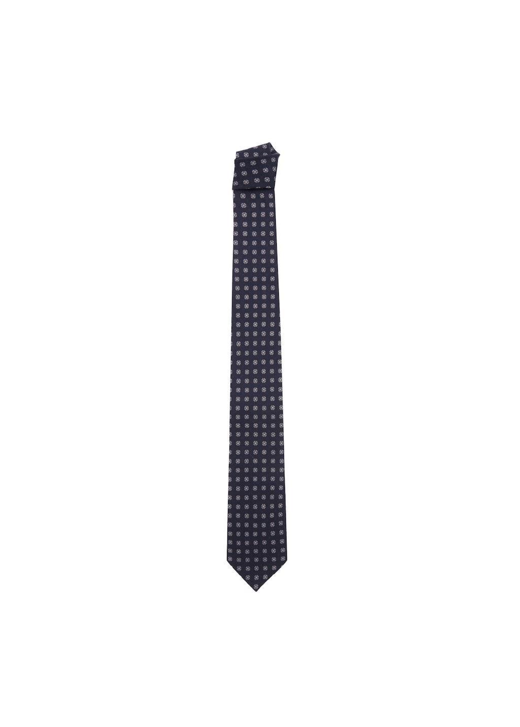 Navy 100% Wool Necktie With Geometric Design, Navy, large image number 1