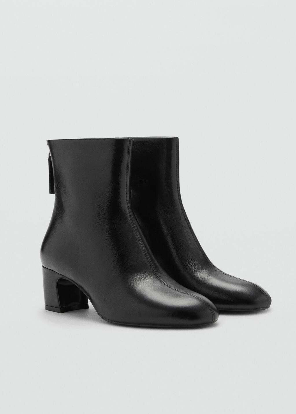 Black Zipped Leather Ankle Boots, , large image number 0