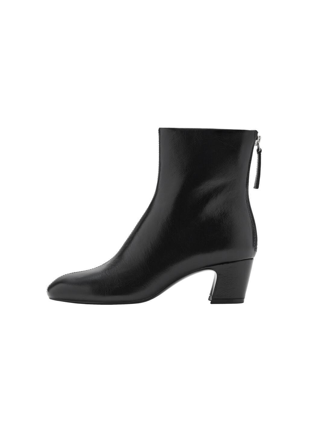 Black Zipped Leather Ankle Boots, , large image number 3