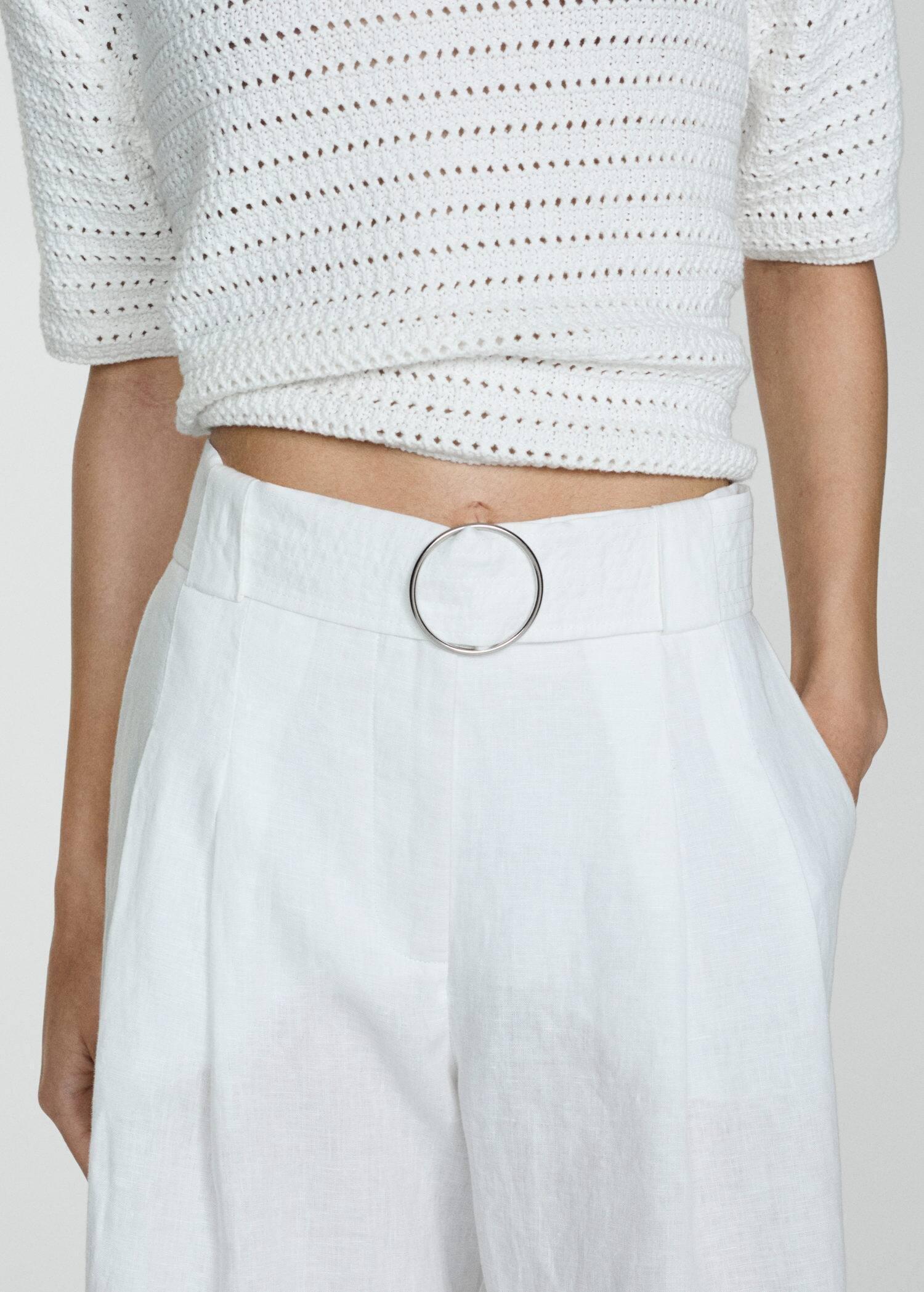 White Belted Shorts, White, large