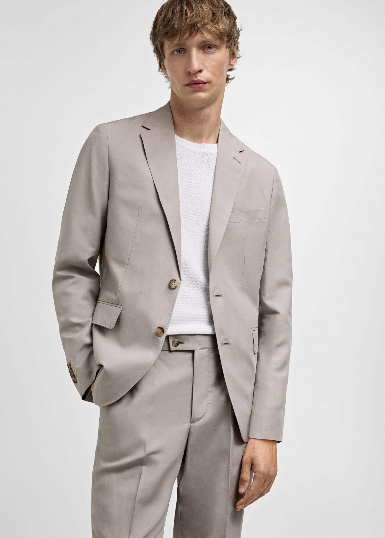 Mango Grey Lt Pastel Slim-Fit Linen-Blend Suit Jacket | Azadea UAE