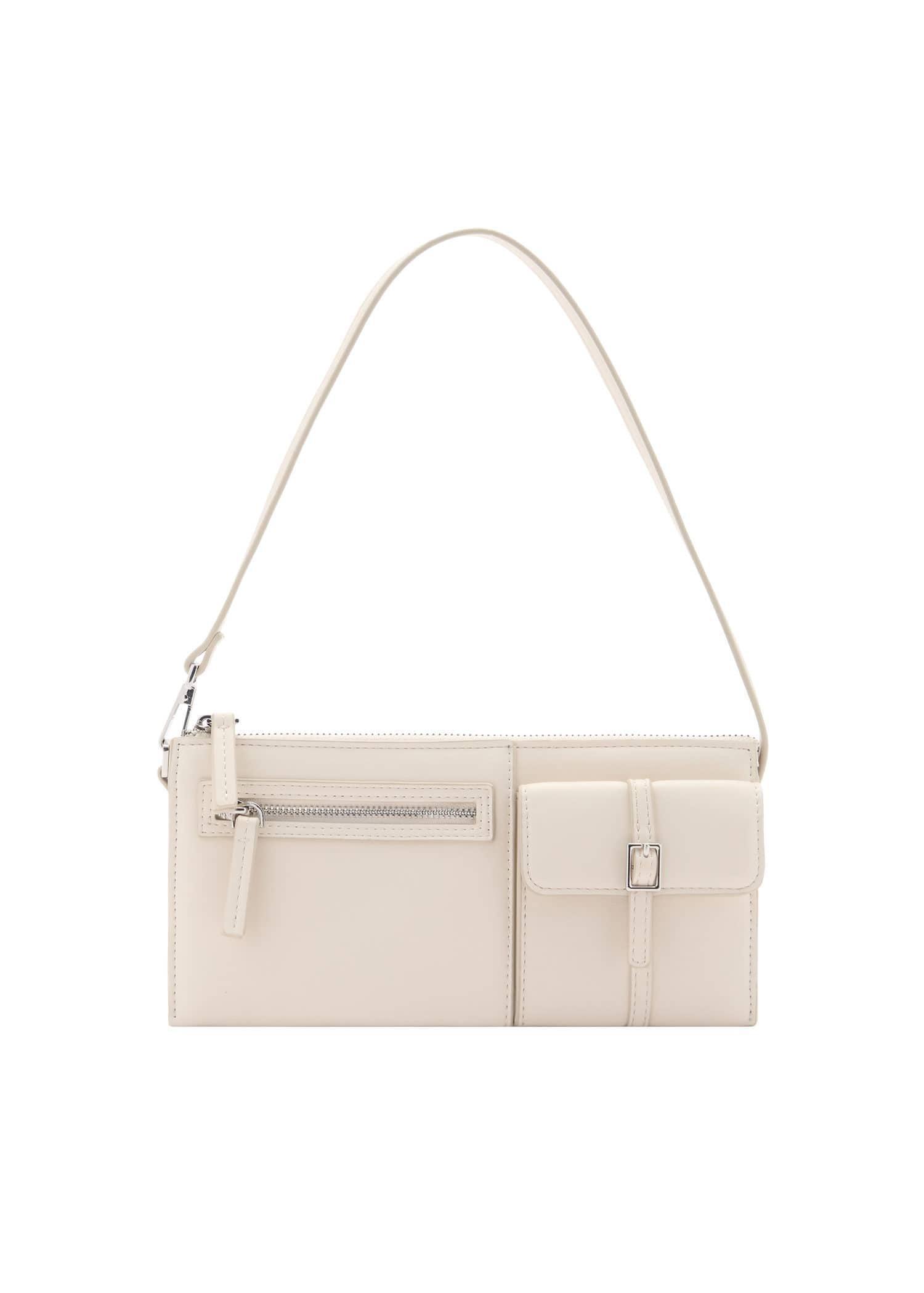 White Shoulder Bag With Pockets, White, large image number 3
