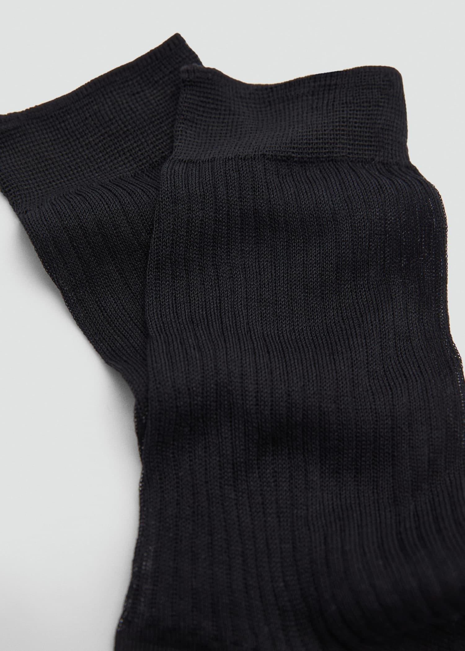 Black Ribbed Cotton Socks, Black, large image number 0