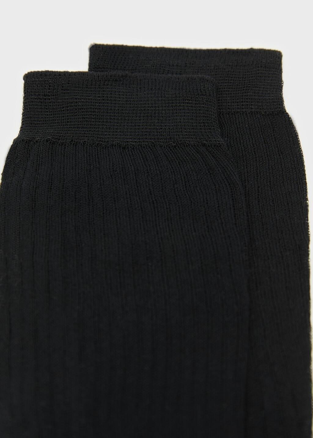 Black Ribbed Cotton Socks, Black, large image number 1