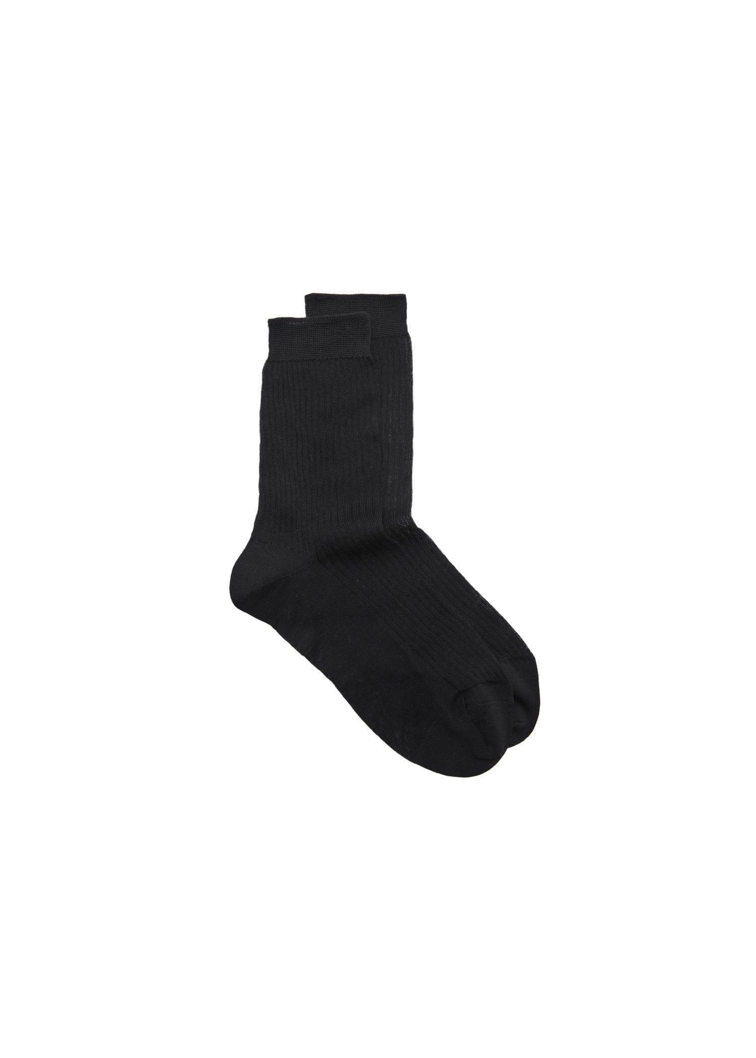 Black Ribbed Cotton Socks, Black, large image number 2